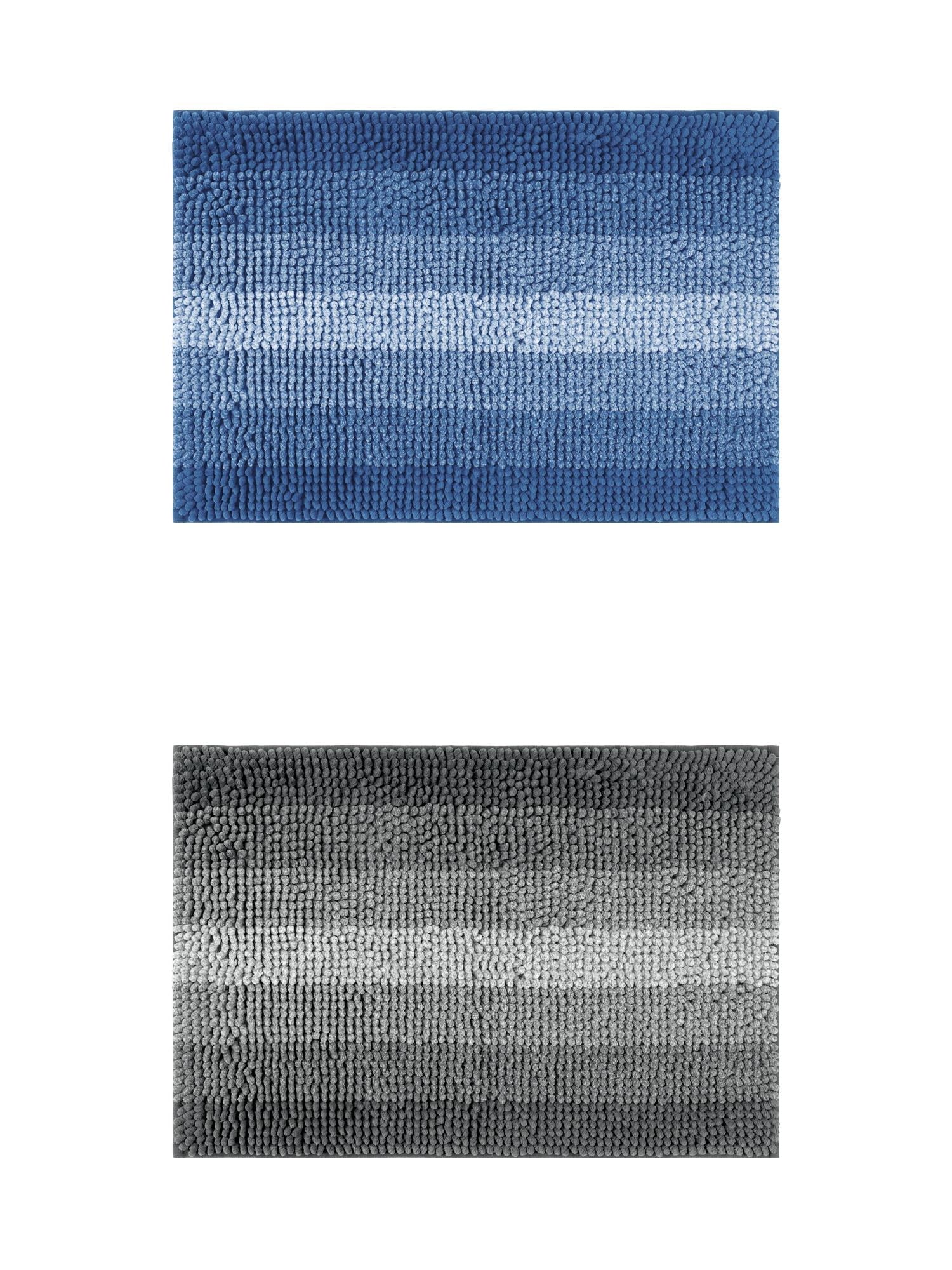 Unique Bargains 2 Pcs Striped Mats Non-Slip Bath Carpet Navy Blue/Black 16" x 24"