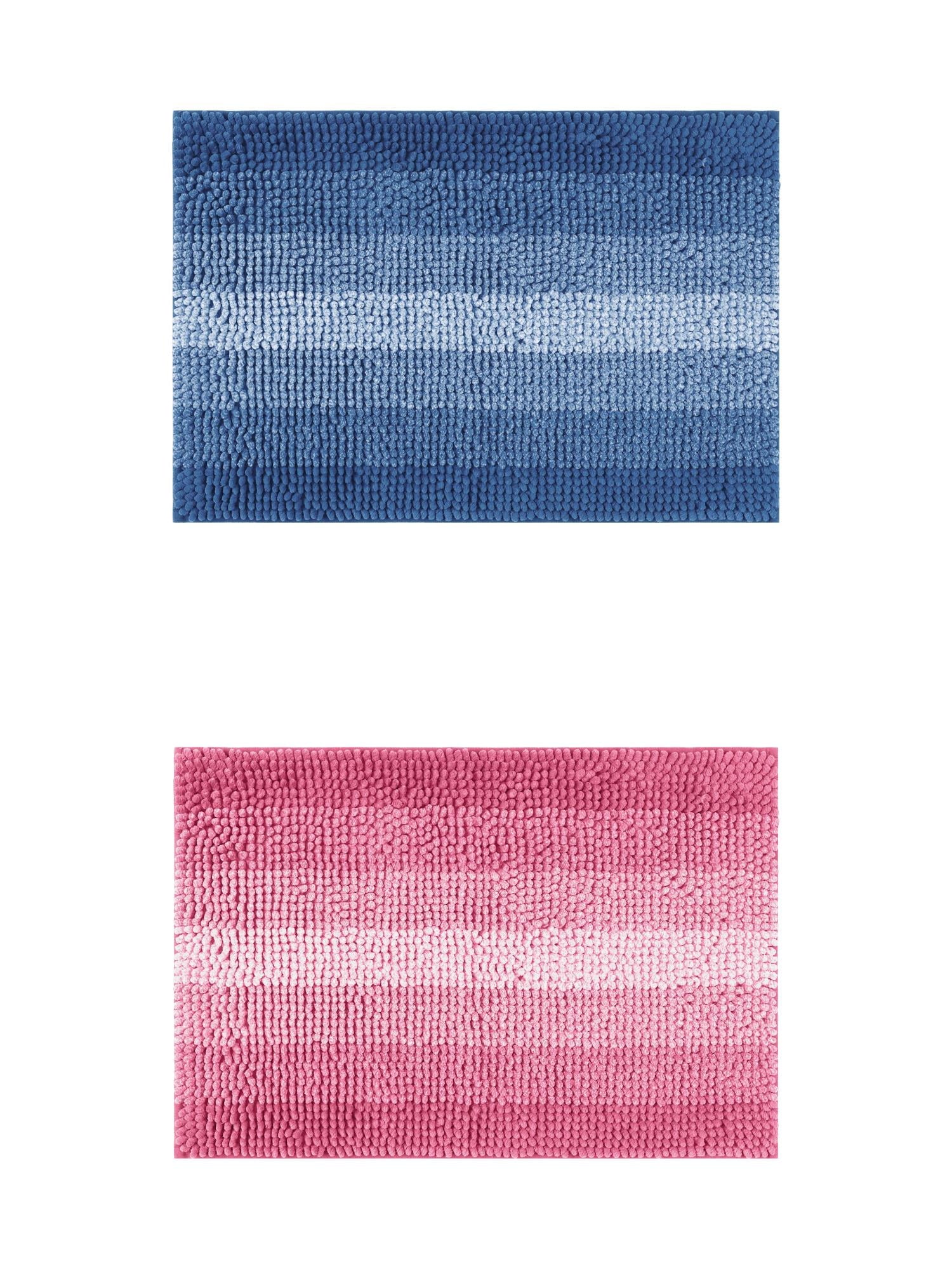 Unique Bargains 2 Pcs Striped Mats Non-Slip Bath Carpet Navy Blue/Pink 20" x 32"
