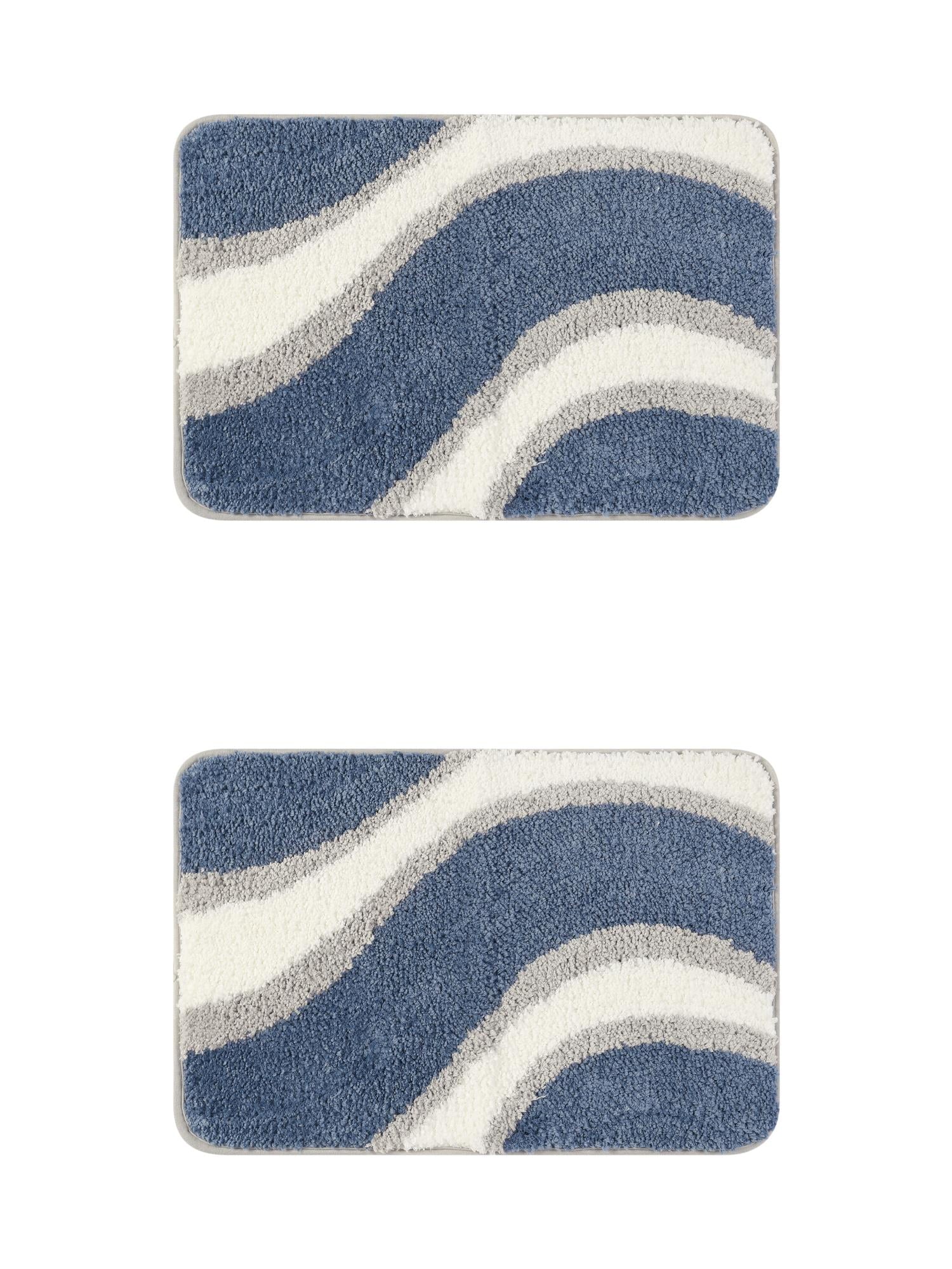Unique Bargains 2 Pcs Wavy Stripes Bathroom Rugs Absorbent Non-Slip Bath Mats Multi-1 16" x 24"