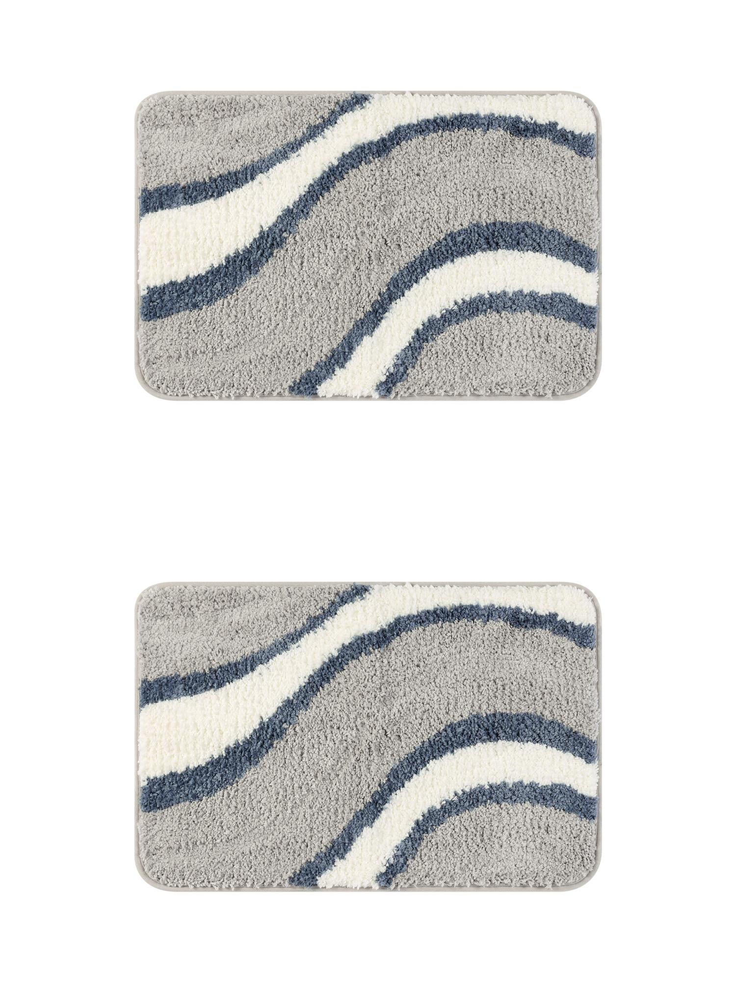 Unique Bargains 2 Pcs Wavy Stripes Bathroom Rugs Absorbent Non-Slip Bath Mats Multi-2 16" x 24"