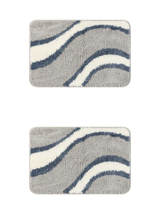 Unique Bargains 2 Pcs Wavy Stripes Bathroom Rugs Absorbent Non-Slip Bath Mats Multi-2 16" x 24"