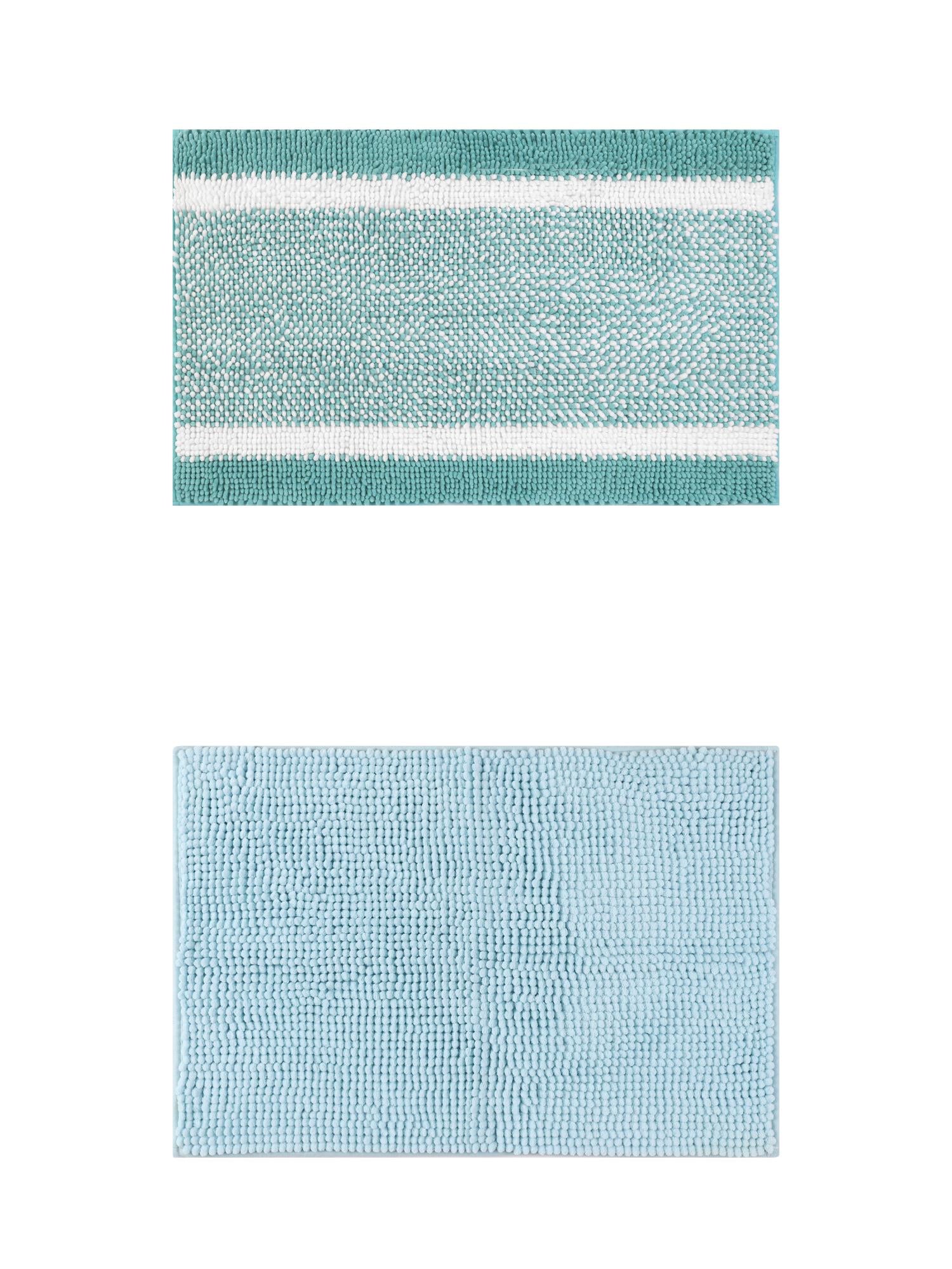 Unique Bargains 2 Pcs Room Rug Mat Plush Shaggy Carpet Blue/Green 16" x 24"