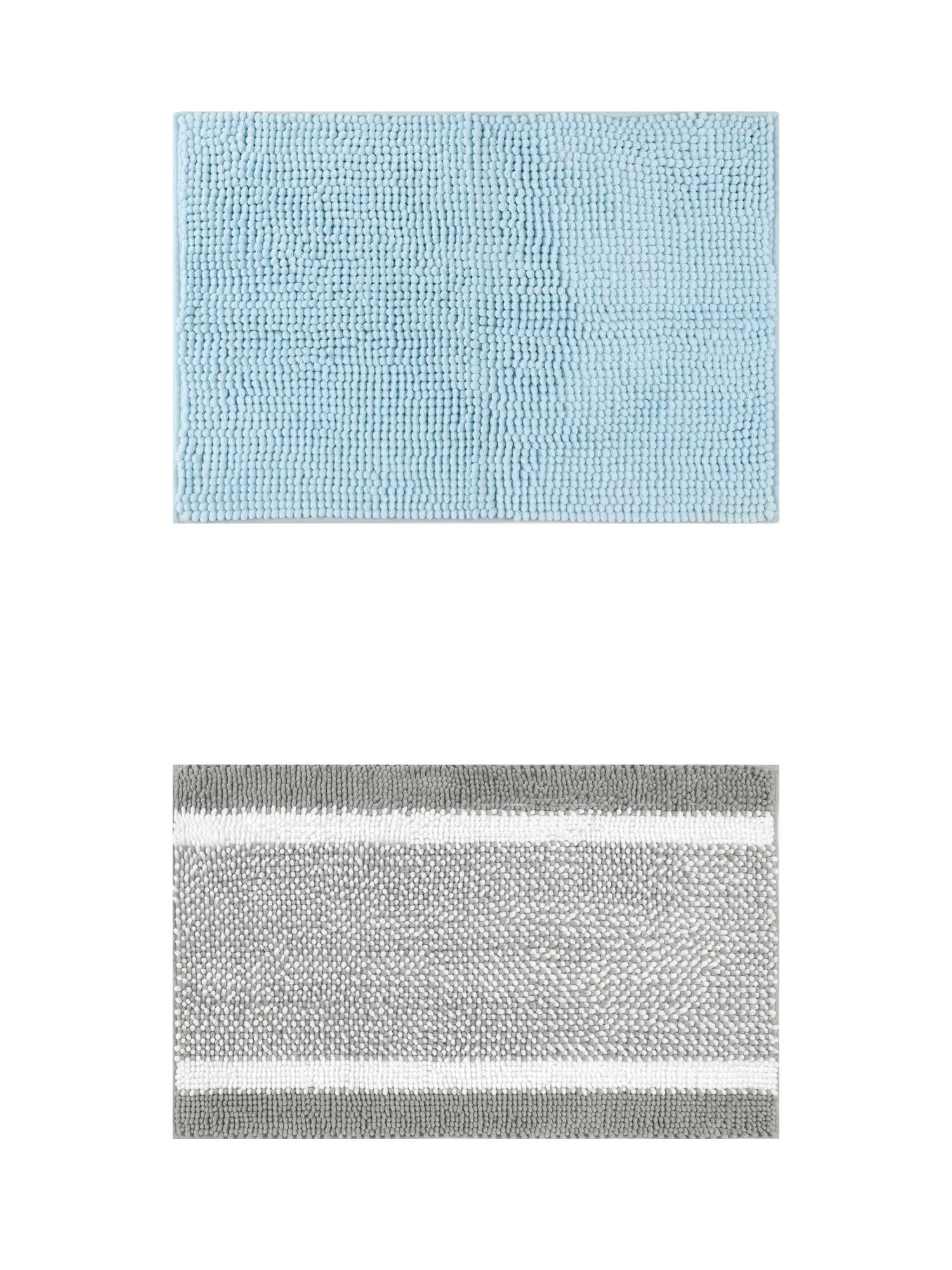 Unique Bargains 2 Pcs Room Rug Mat Plush Shaggy Carpet Blue/Grey 16" x 24"