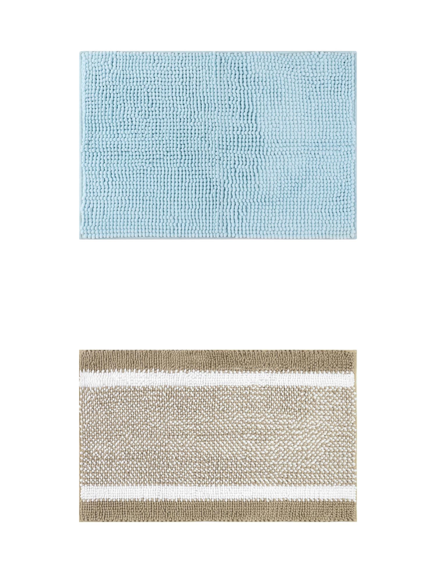 Unique Bargains 2 Pcs Room Rug Mat Plush Shaggy Carpet Blue/Khaki 20" x 32"