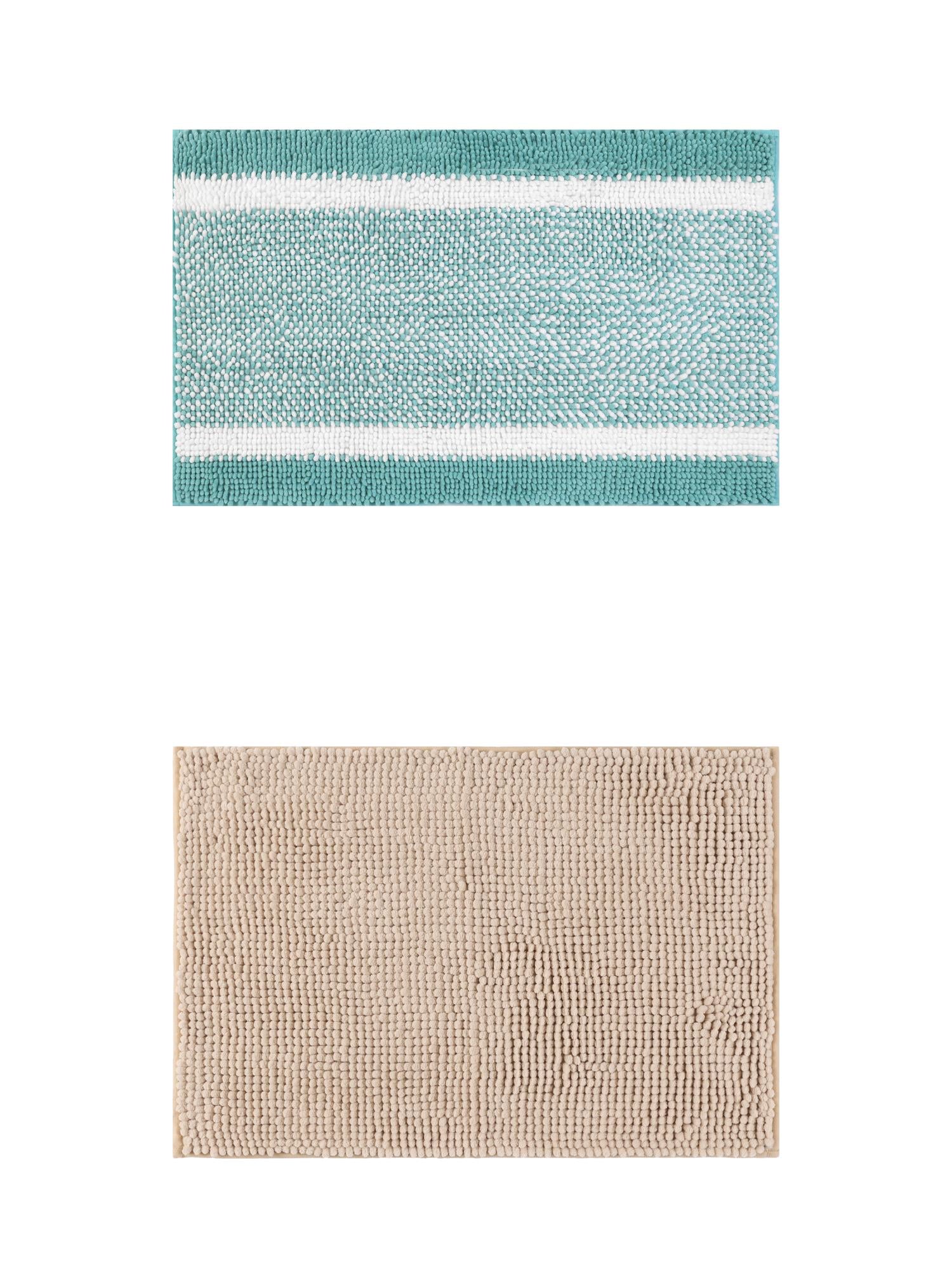 Unique Bargains 2 Pcs Room Rug Mat Plush Shaggy Carpet Khaki/Green 16" x 24"