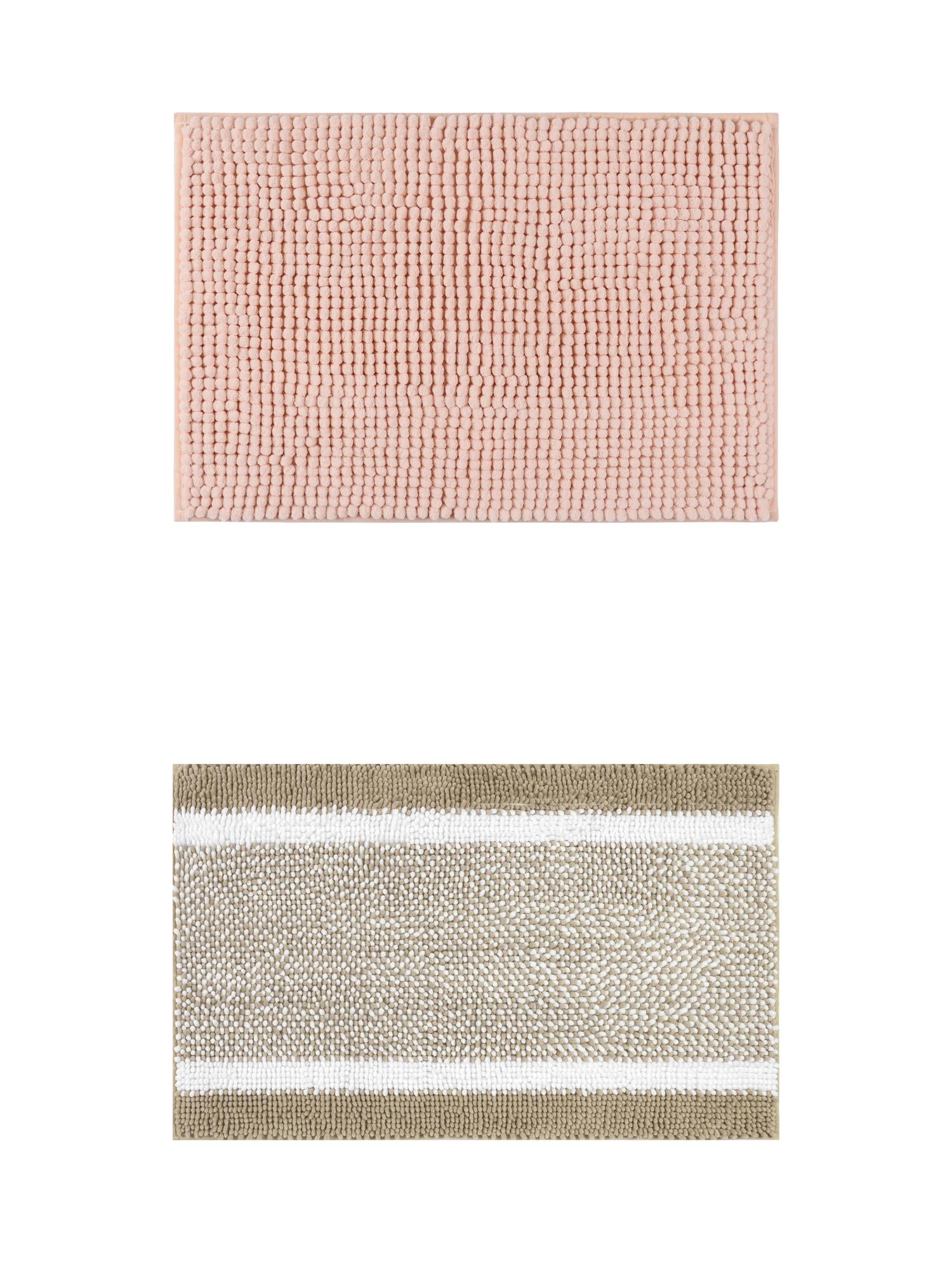 Unique Bargains 2 Pcs Room Rug Mat Plush Shaggy Carpet Pink/Khaki 20" x 32"