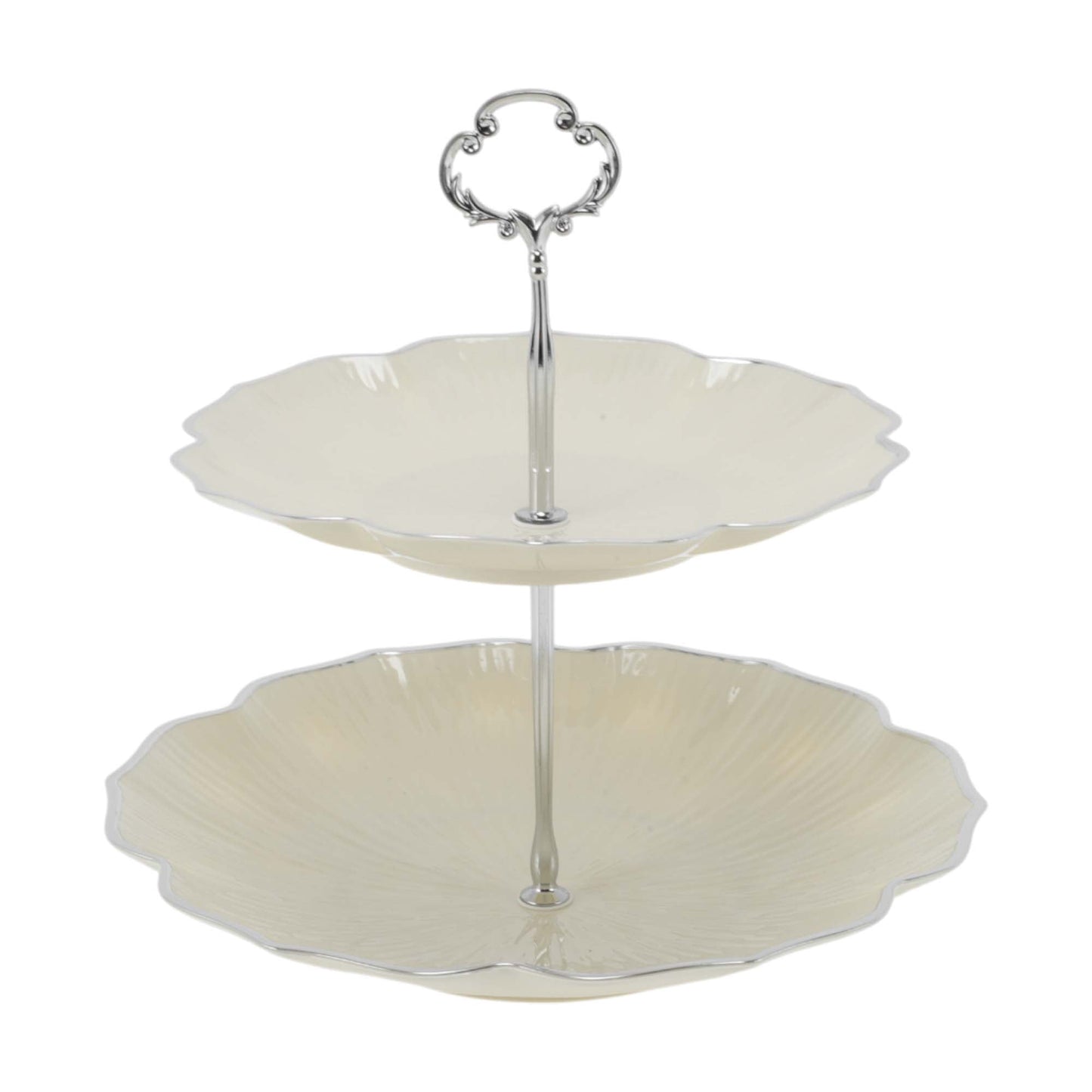 Unique Bargains 2 Tier Dessert Cupcake Stand Holder for Donuts Beige Silver Tone