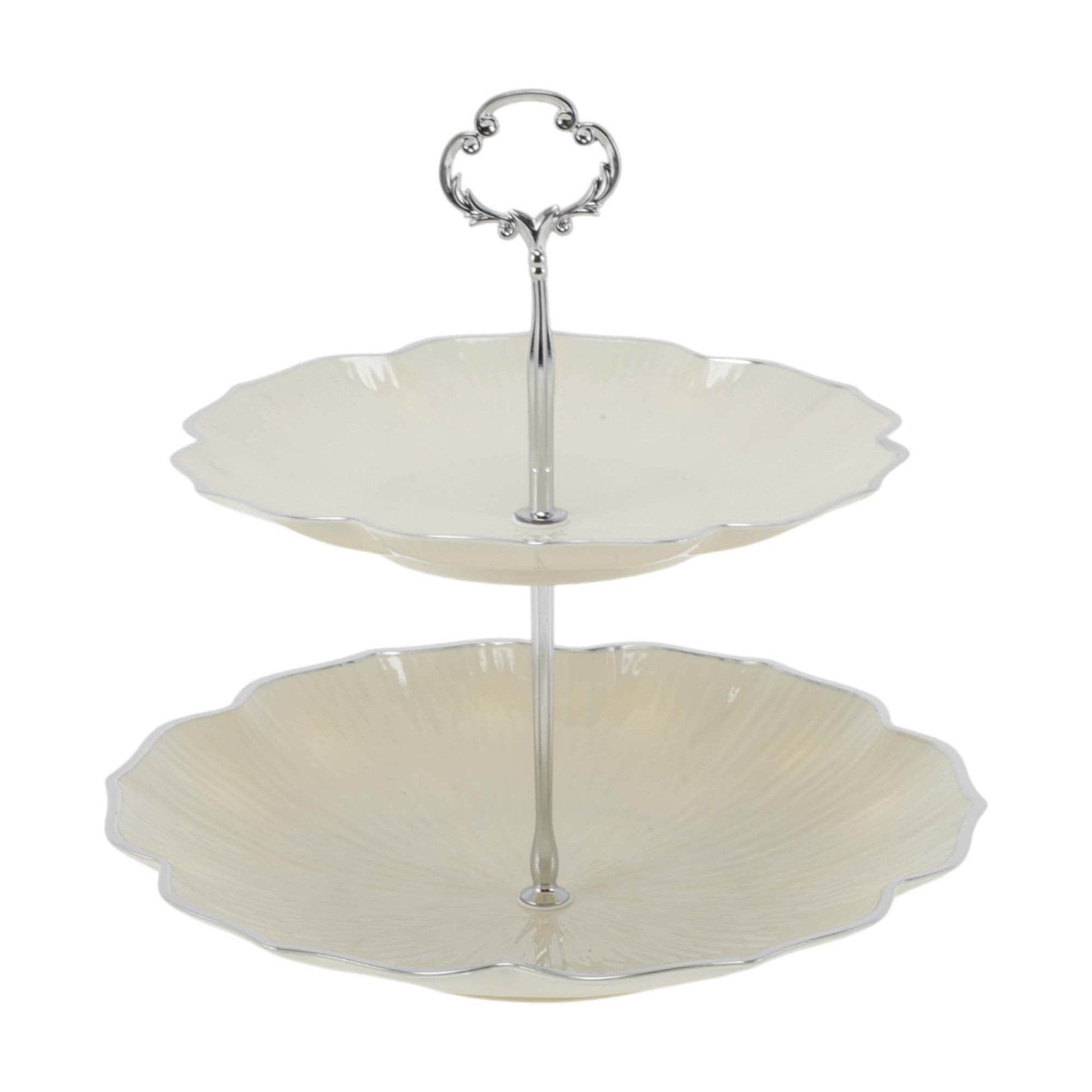 Unique Bargains 2 Tier Dessert Cupcake Stand Holder for Donuts Beige Silver Tone