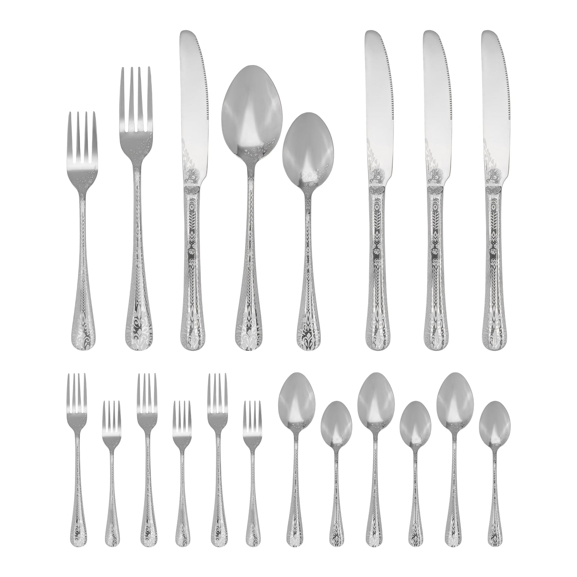 Unique Bargains 20 Piece Floral Stainless Steel Flatware Set for 4 Modern Cutlery Silver