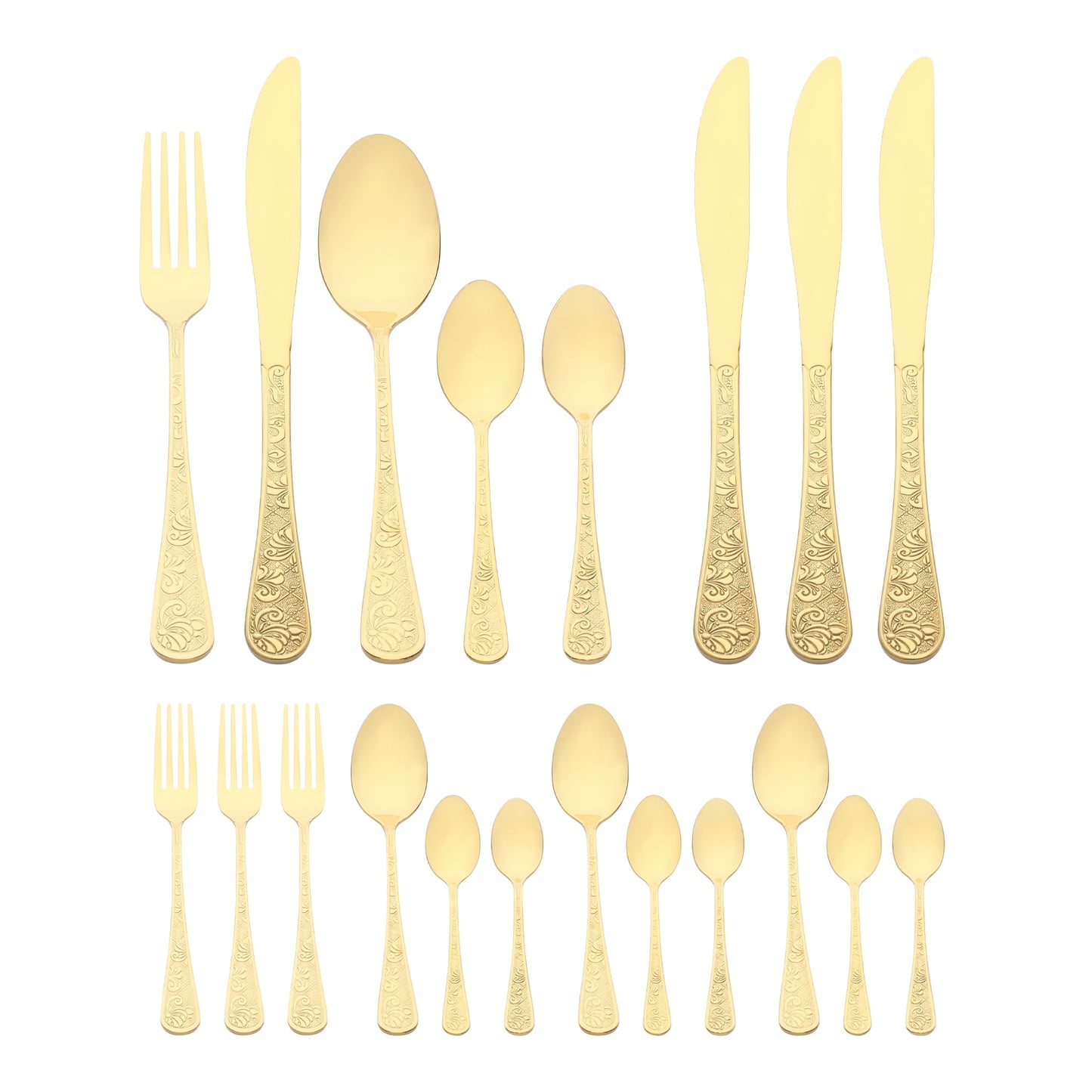 Unique Bargains 20 Piece Silverware Set Stainless Steel Floral Flatware Gold 20