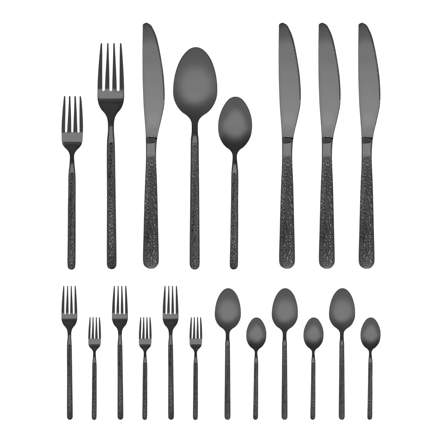 Unique Bargains 20 Piece Stainless Steel Flatware Set with Texture and Mirror Black
