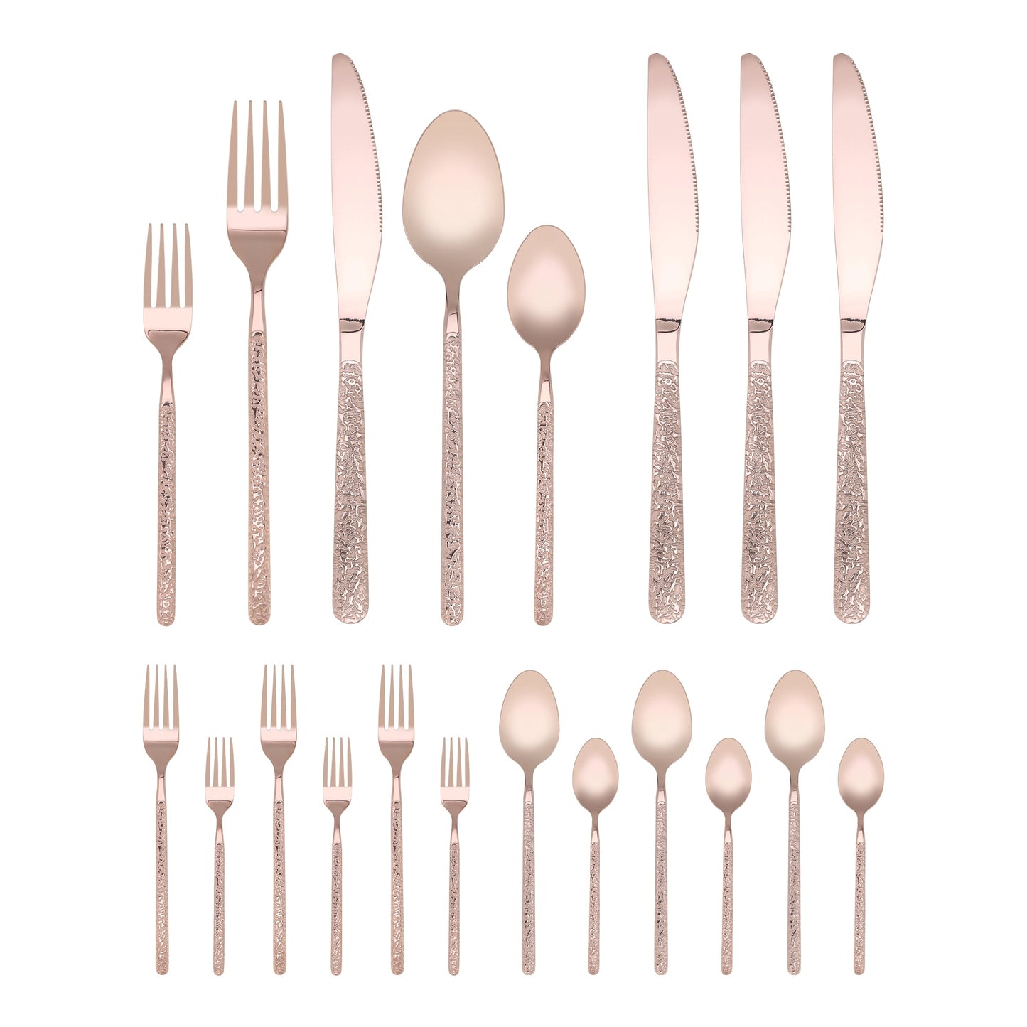 Unique Bargains 20 Piece Stainless Steel Flatware Set with Texture and Mirror Rose Gold