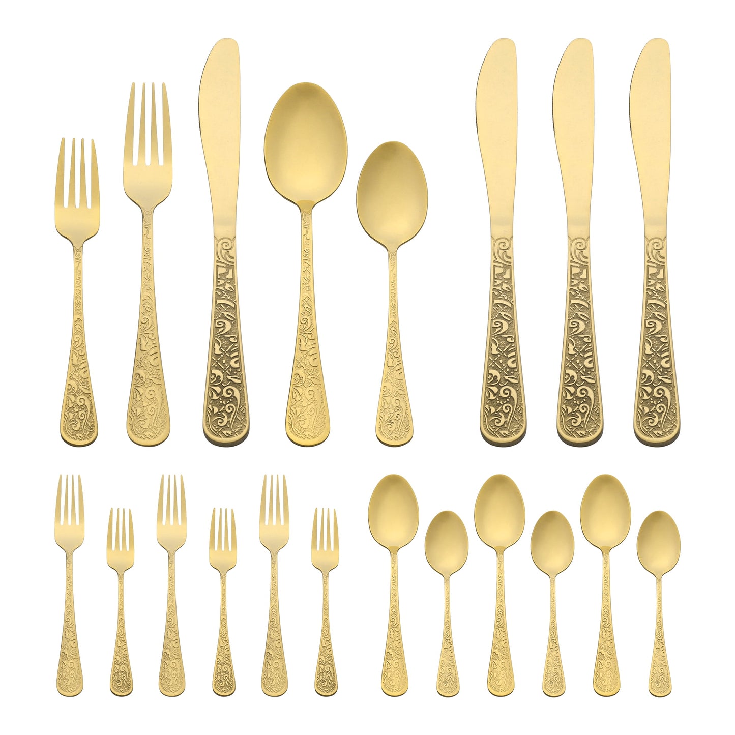 Unique Bargains 20 Pieces Stainless Steel Flatware Set Mirror Polished Cutlery Gold