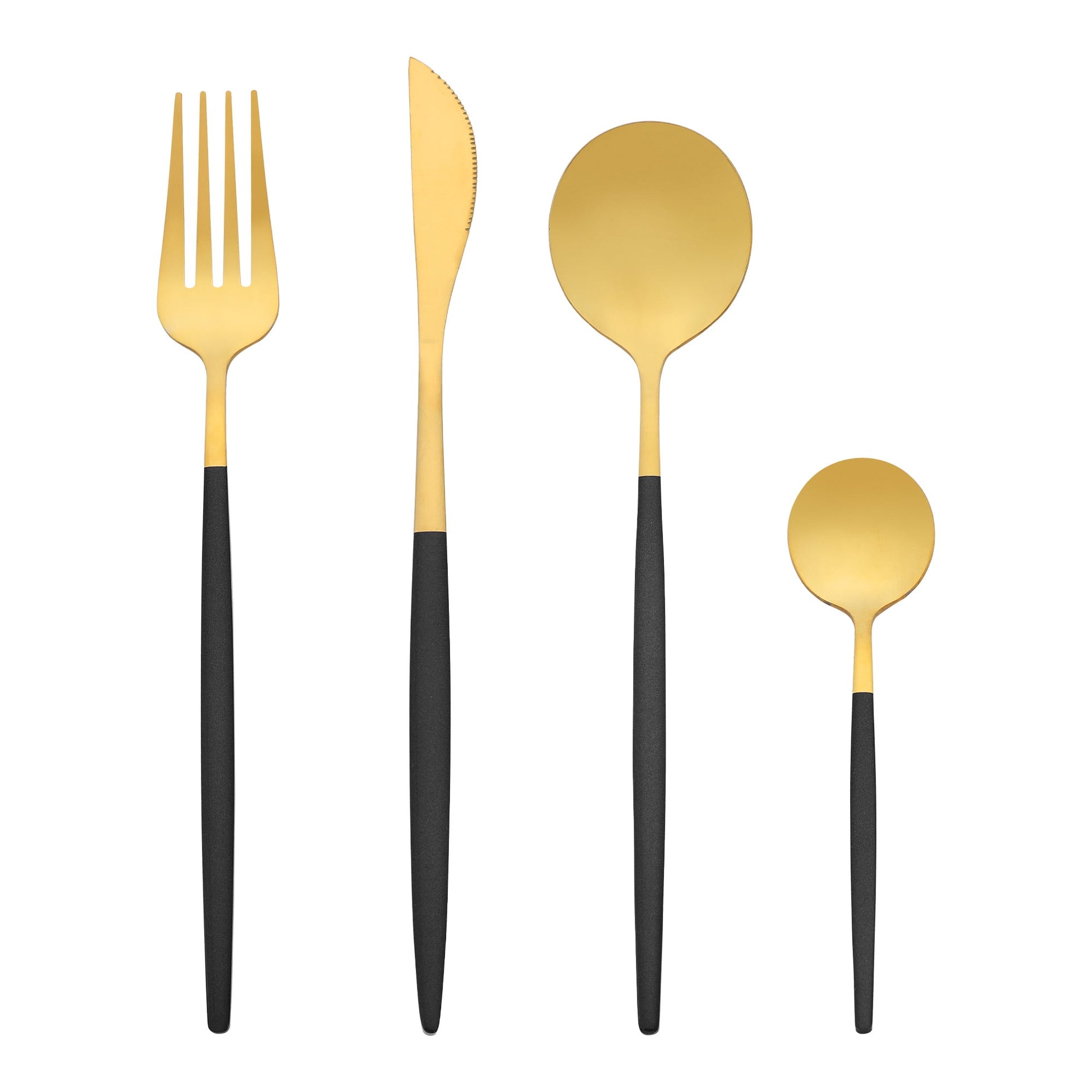 Unique Bargains 20 Pieces Stainless Steel Flatware Set for 5 Black/Gold