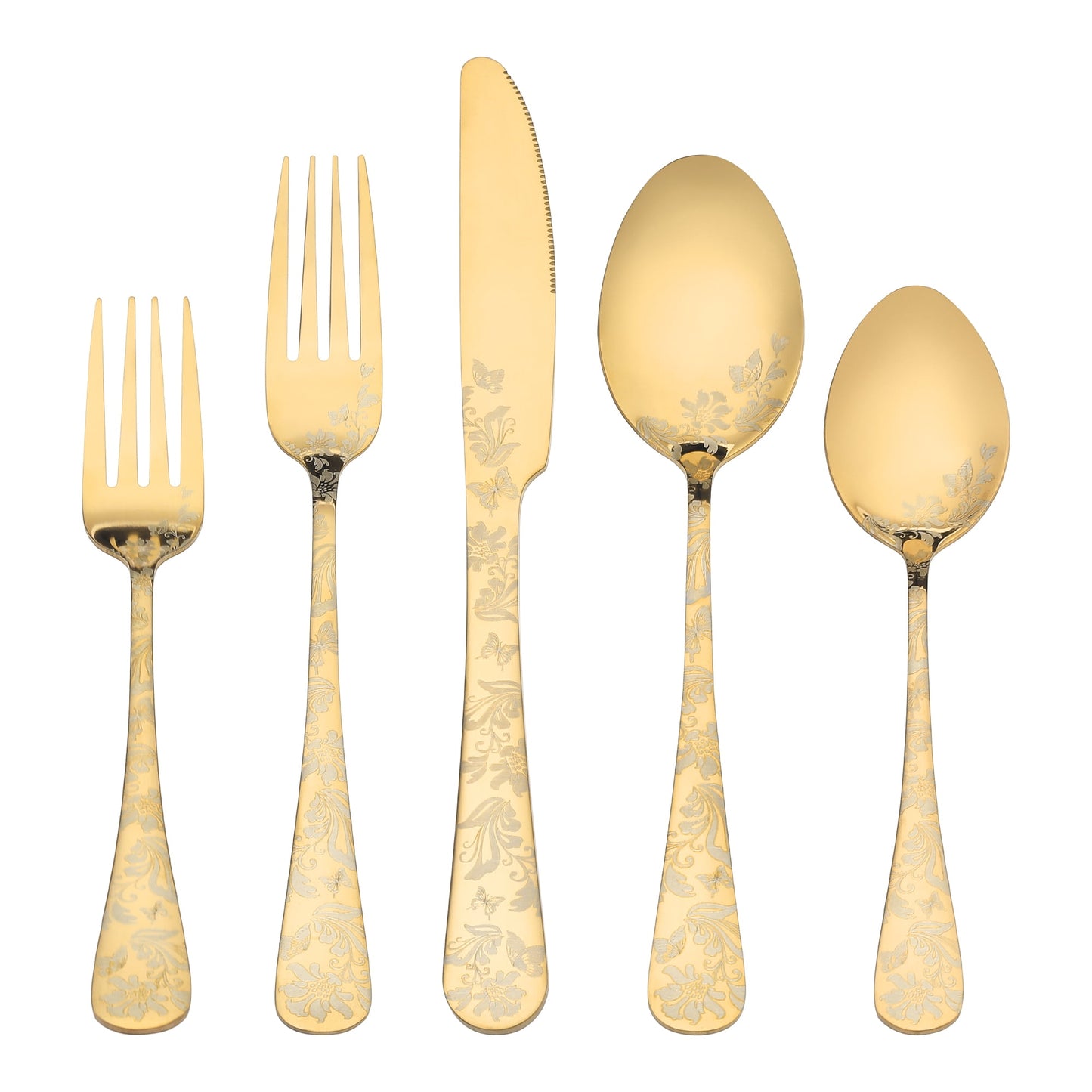 Unique Bargains 20 Pieces Stainless Steel Silverware Set Flatware Set Gold