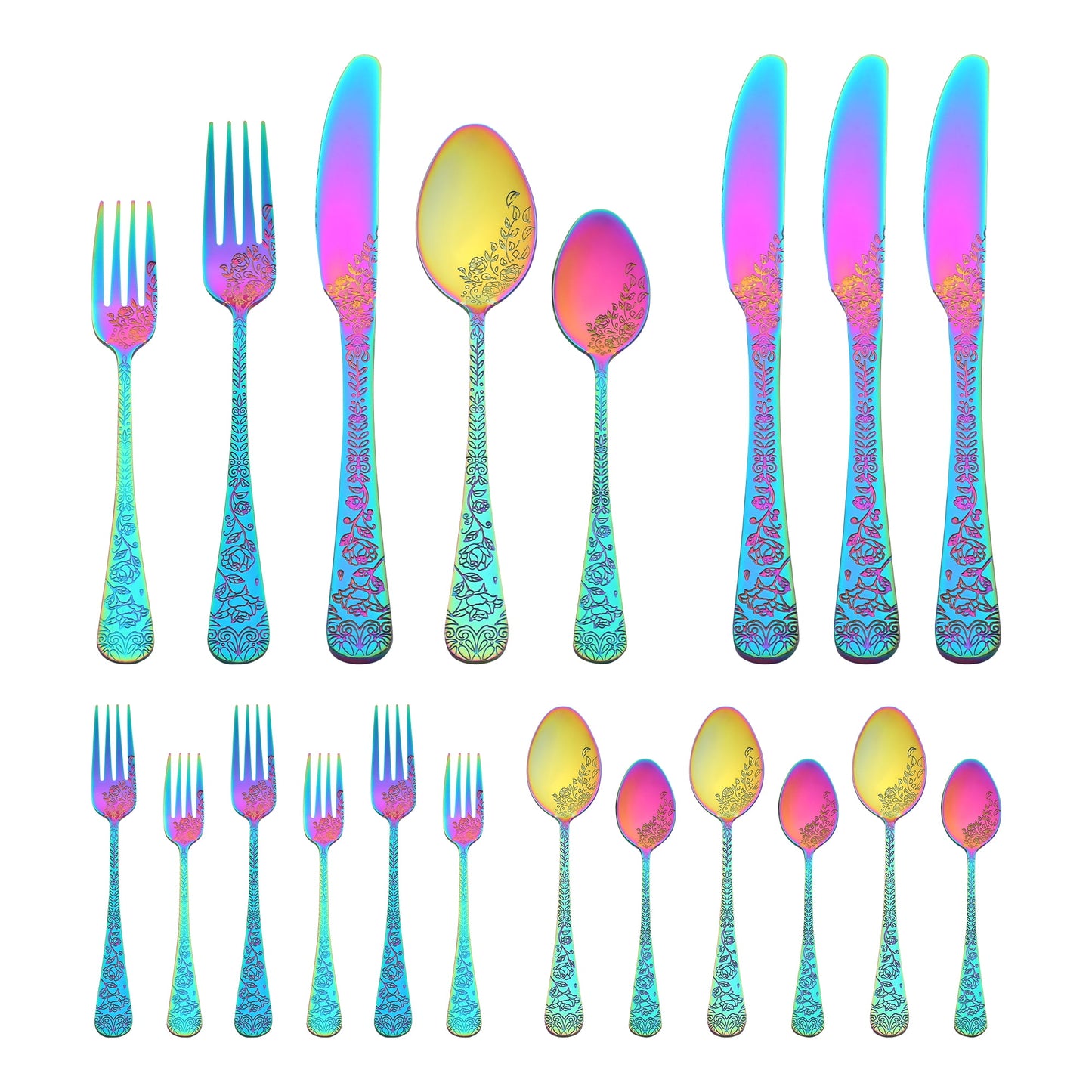 Unique Bargains 20 Pieces Stainless Steel Silverware Set for 4 Modern Cutlery Colorful