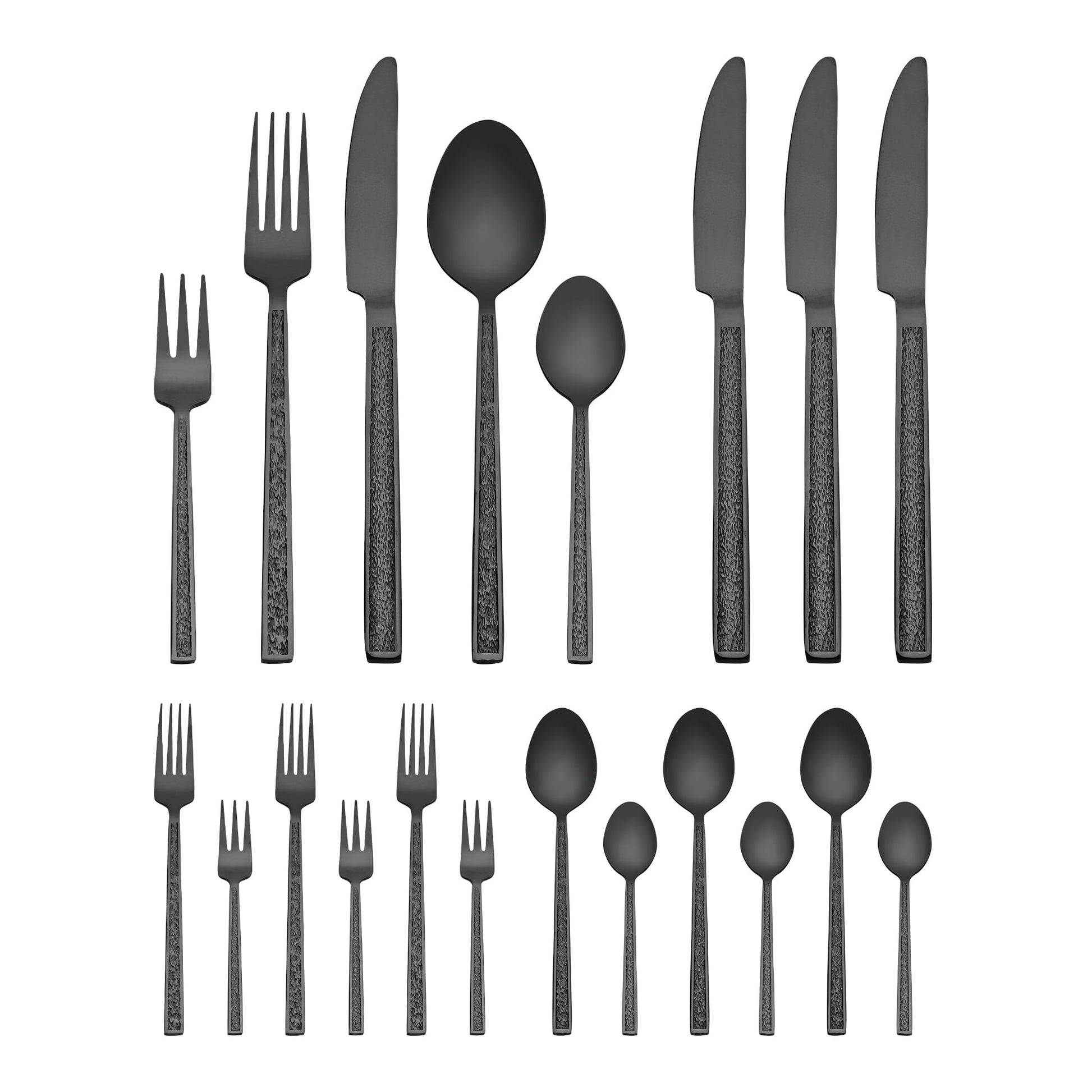 Unique Bargains 20 Pieces Stainless Steel with Texture Flatware Set for 4 Black