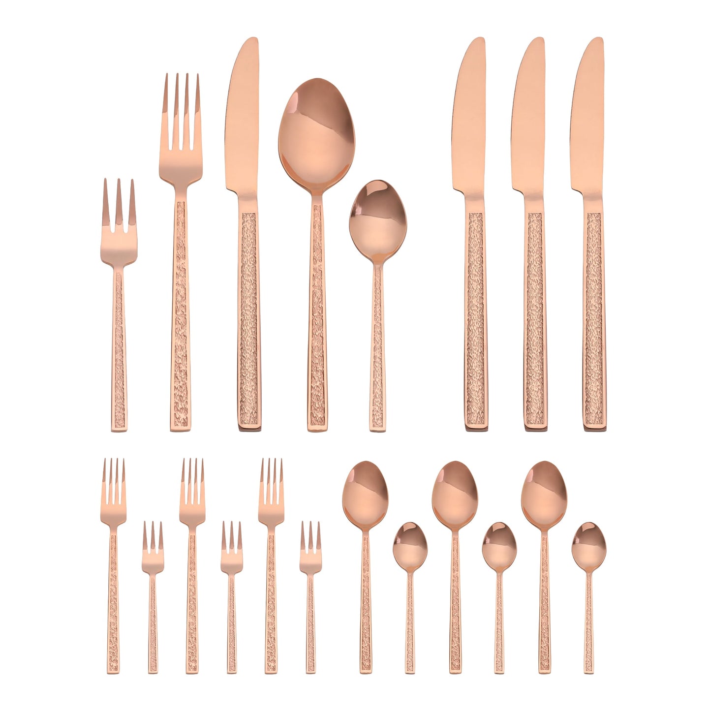 Unique Bargains 20 Pieces Stainless Steel with Texture Flatware Set for 4 Rose Gold
