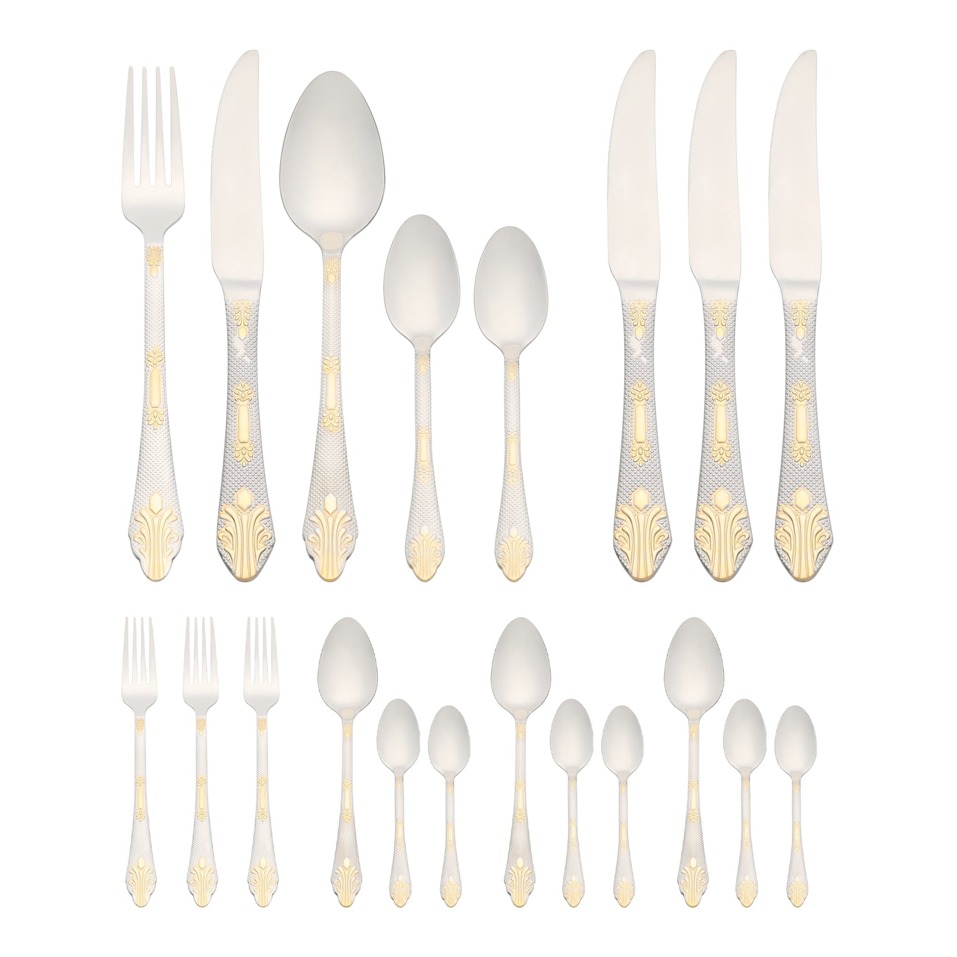 Unique Bargains 20Pcs Stainless Steel Floral Flatware Set For 4 Silver/Gold