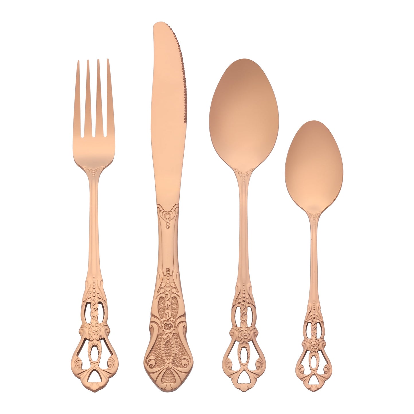 Unique Bargains 24 Pcs Silverware Set Stainless Steel Floral Flatware Set Rose Gold