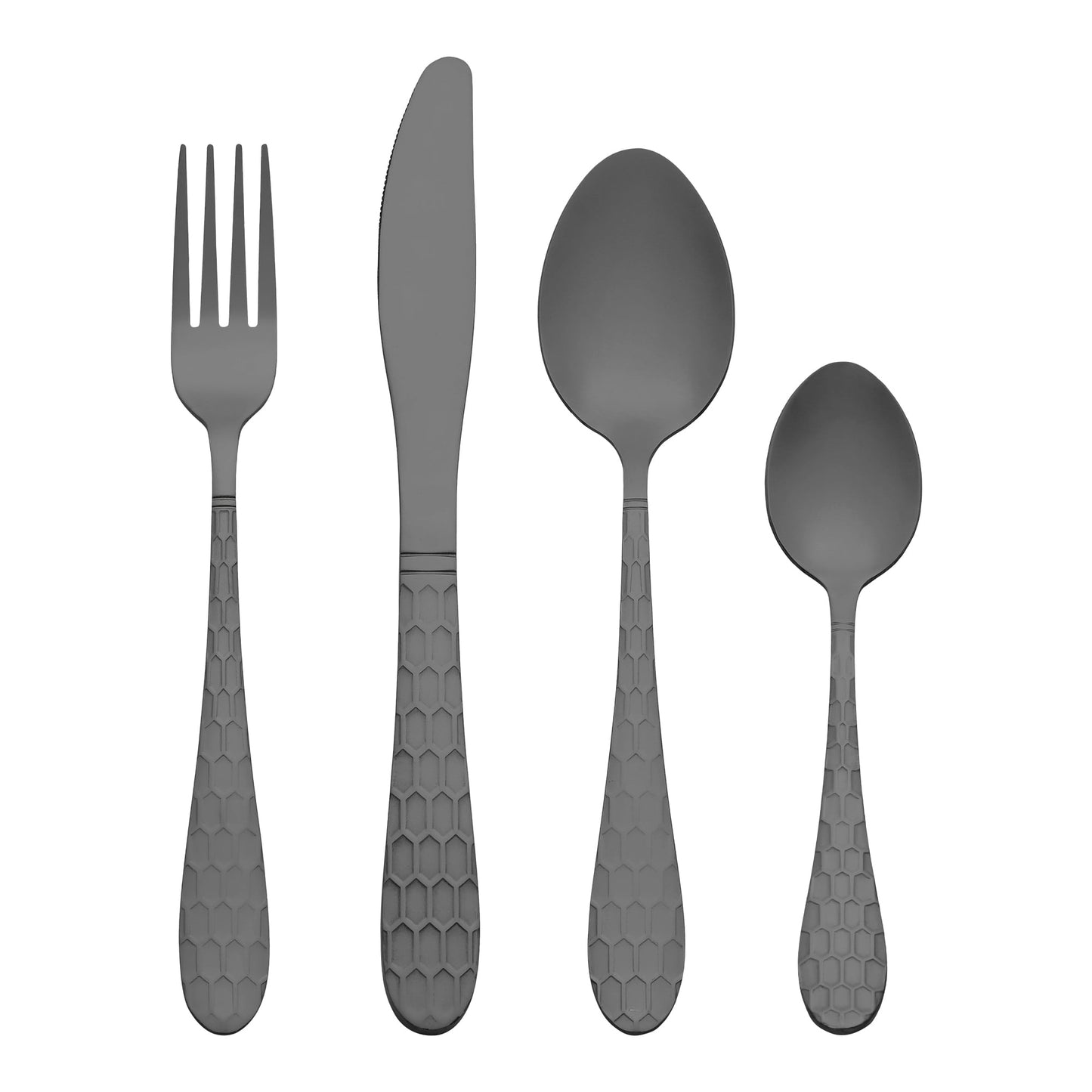 Unique Bargains 24 Pcs Stainless Steel Flatware Set Mirror Polished Cutlery Black