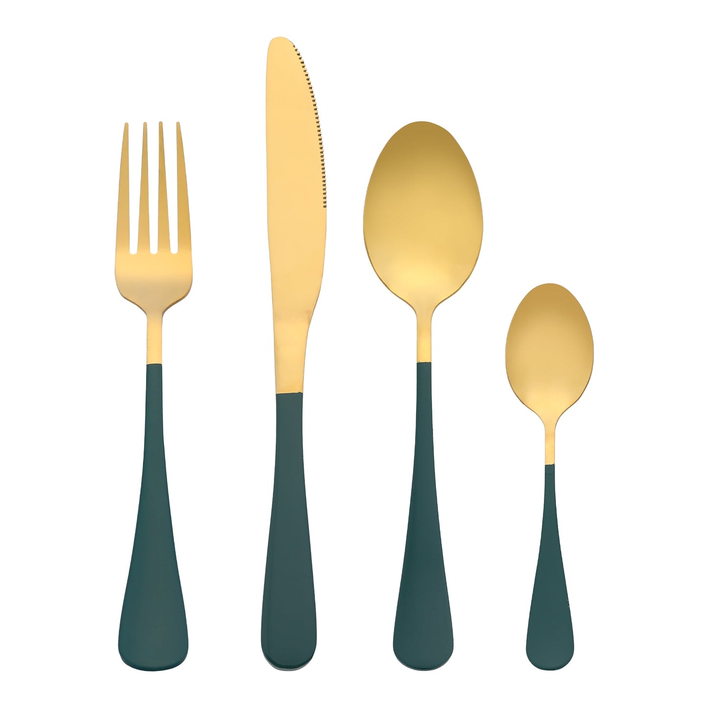 Unique Bargains 24 Pcs Stainless Steel Flatware Set with Supporting Shelf Green