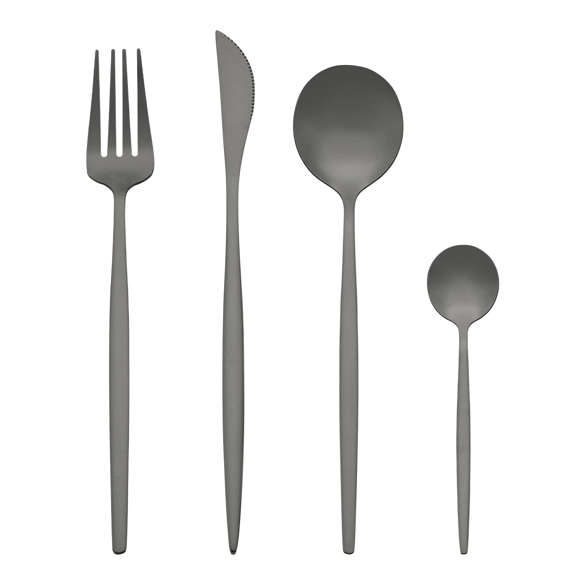 Unique Bargains 24 Pieces Silverware Set Stainless Steel Flatware Black
