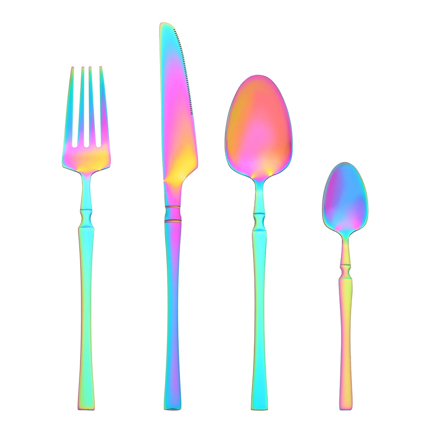 Unique Bargains 24 Pieces Silverware Set Stainless Steel Serving Utensils Set Colorful