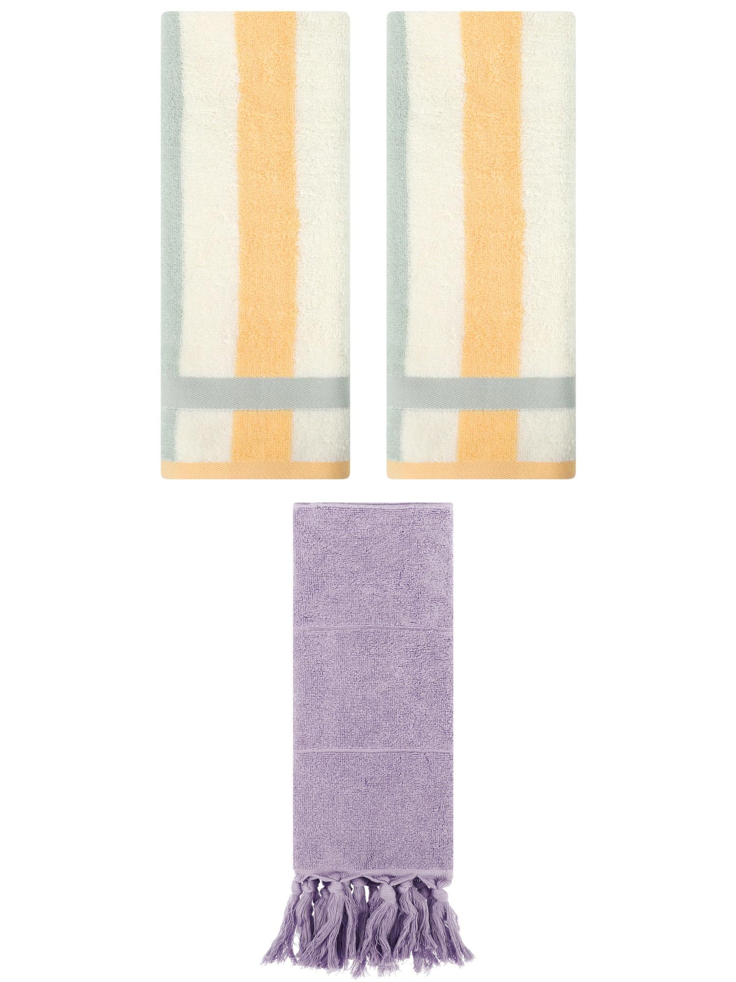 Unique Bargains 3 Pack Absorbent Comfy Hand Towel Purple/Blue Orange 14"x30"/13"x29"