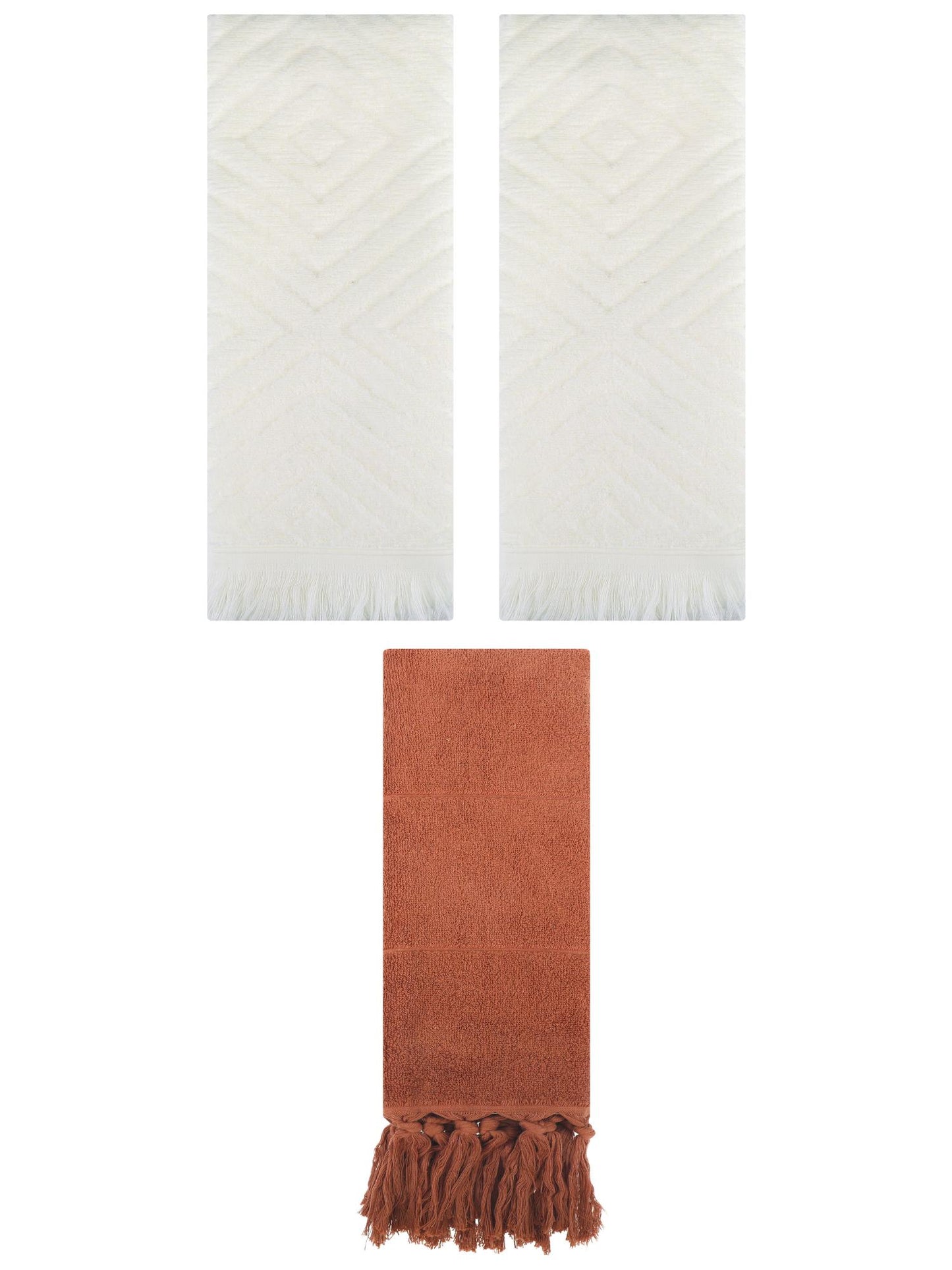 Unique Bargains 3 Pack Absorbent Hand Towels with tassel Brown/Beige 14"x30"/13"x29"