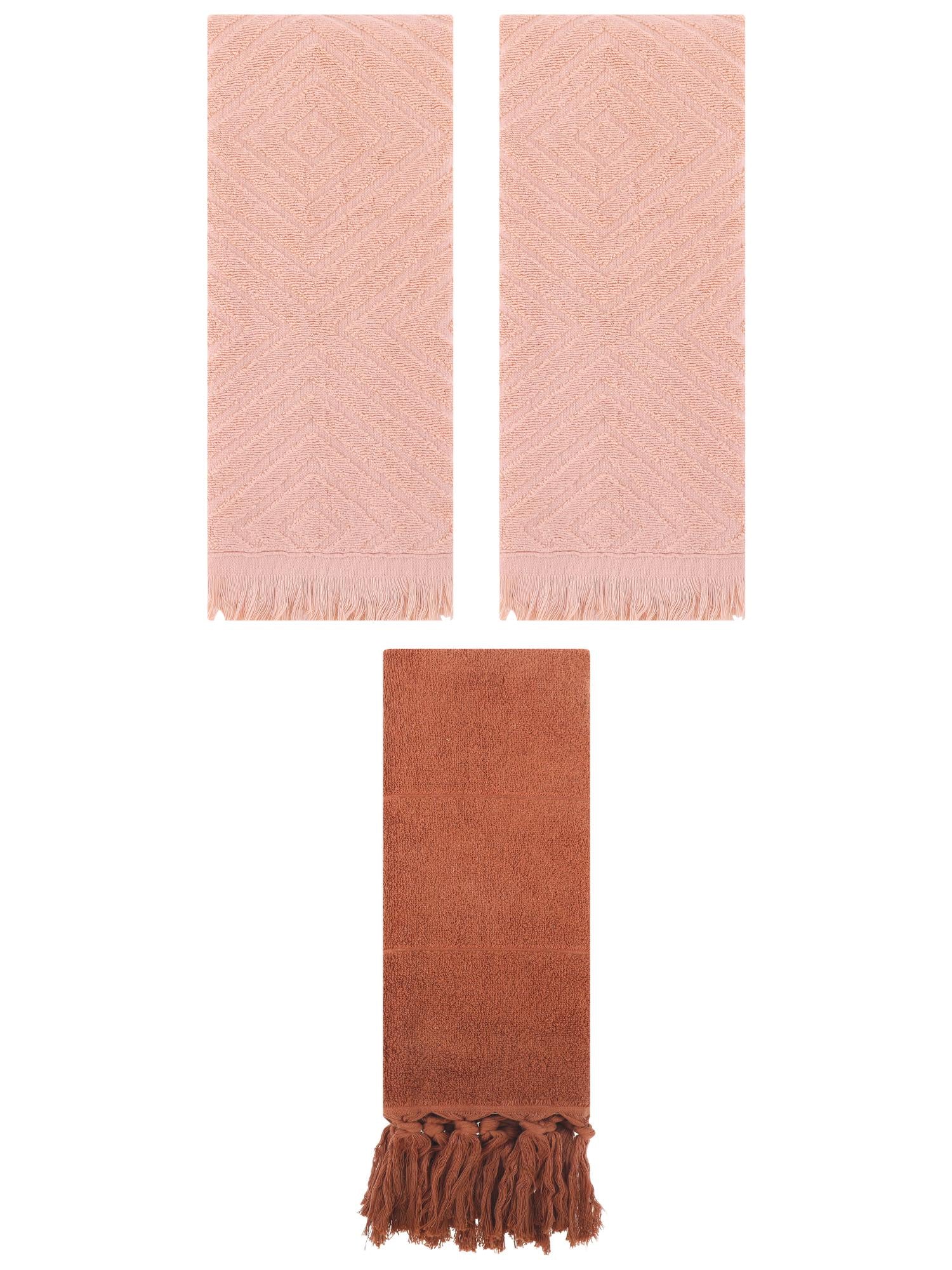 Unique Bargains 3 Pack Absorbent Hand Towels with tassel Brown/Orange 14"x30"/13"x29"