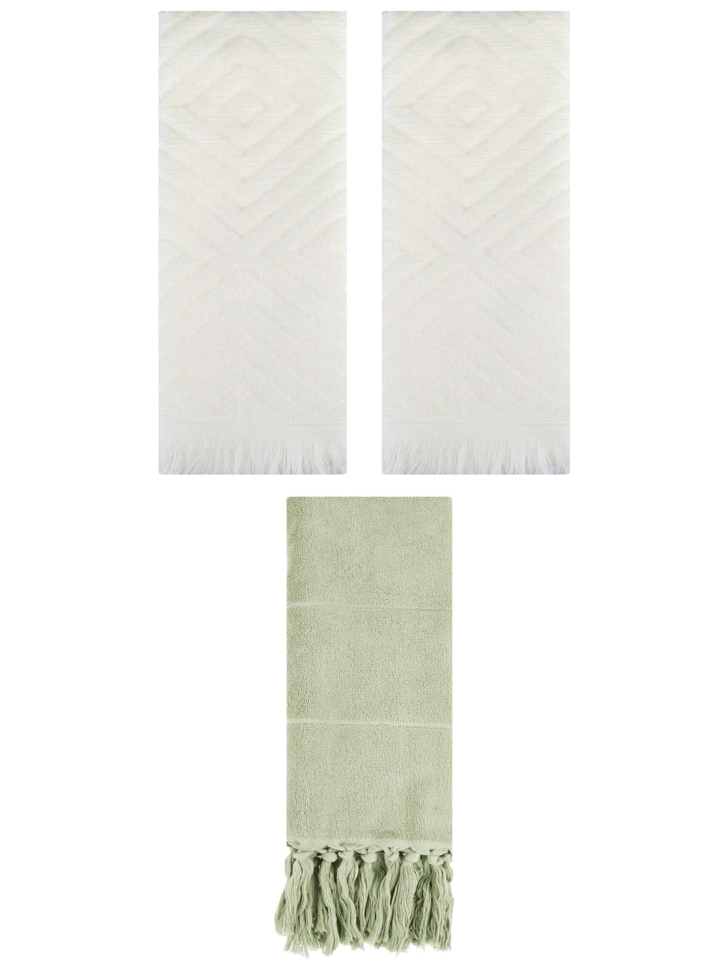 Unique Bargains 3 Pack Absorbent Hand Towels with tassel Green/Beige 14"x30"/13"x29"