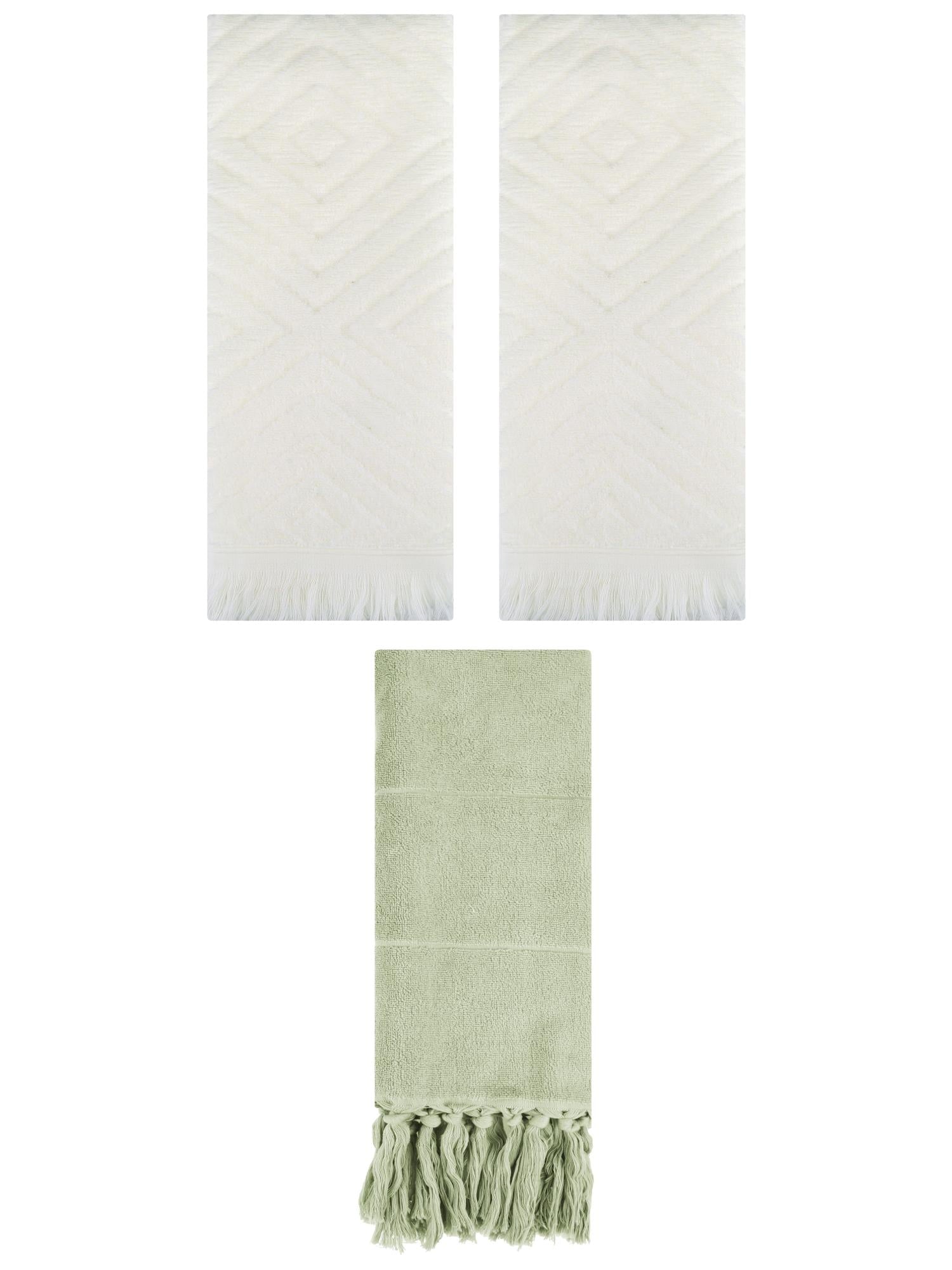 Unique Bargains 3 Pack Absorbent Hand Towels with tassel Green/Beige 14"x30"/13"x29"