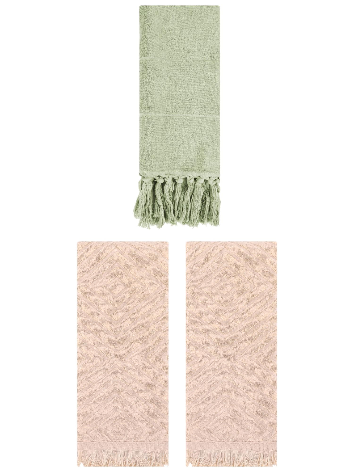 Unique Bargains 3 Pack Absorbent Hand Towels with tassel Green/Brown 14"x30"/13"x29"