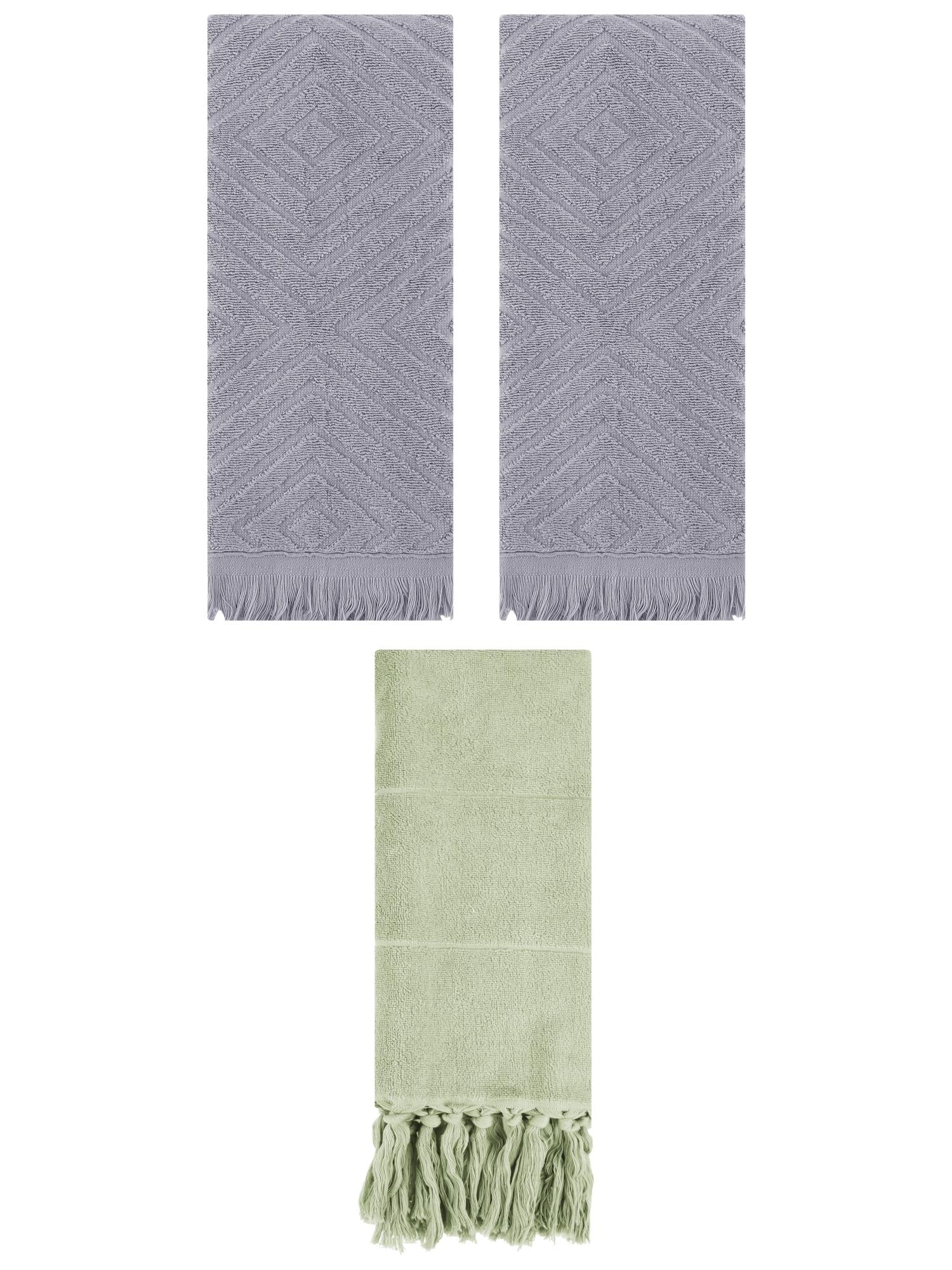 Unique Bargains 3 Pack Absorbent Hand Towels with tassel Green/Grey 14"x30"/13"x29"