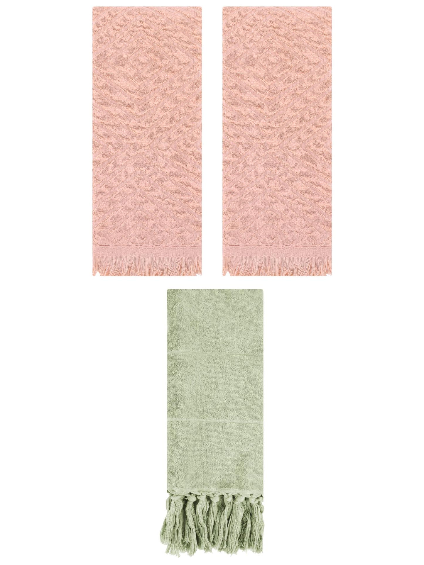 Unique Bargains 3 Pack Absorbent Hand Towels with tassel Green/Orange 14"x30"/13"x29"