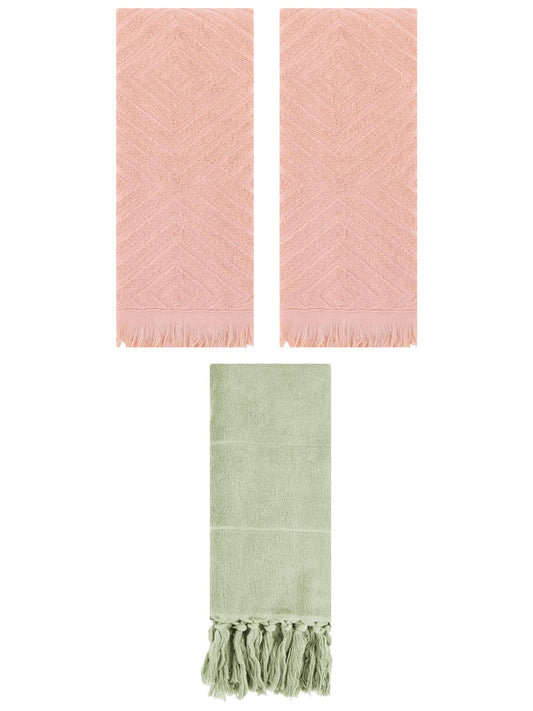 Unique Bargains 3 Pack Absorbent Hand Towels with tassel Green/Orange 14"x30"/13"x29"