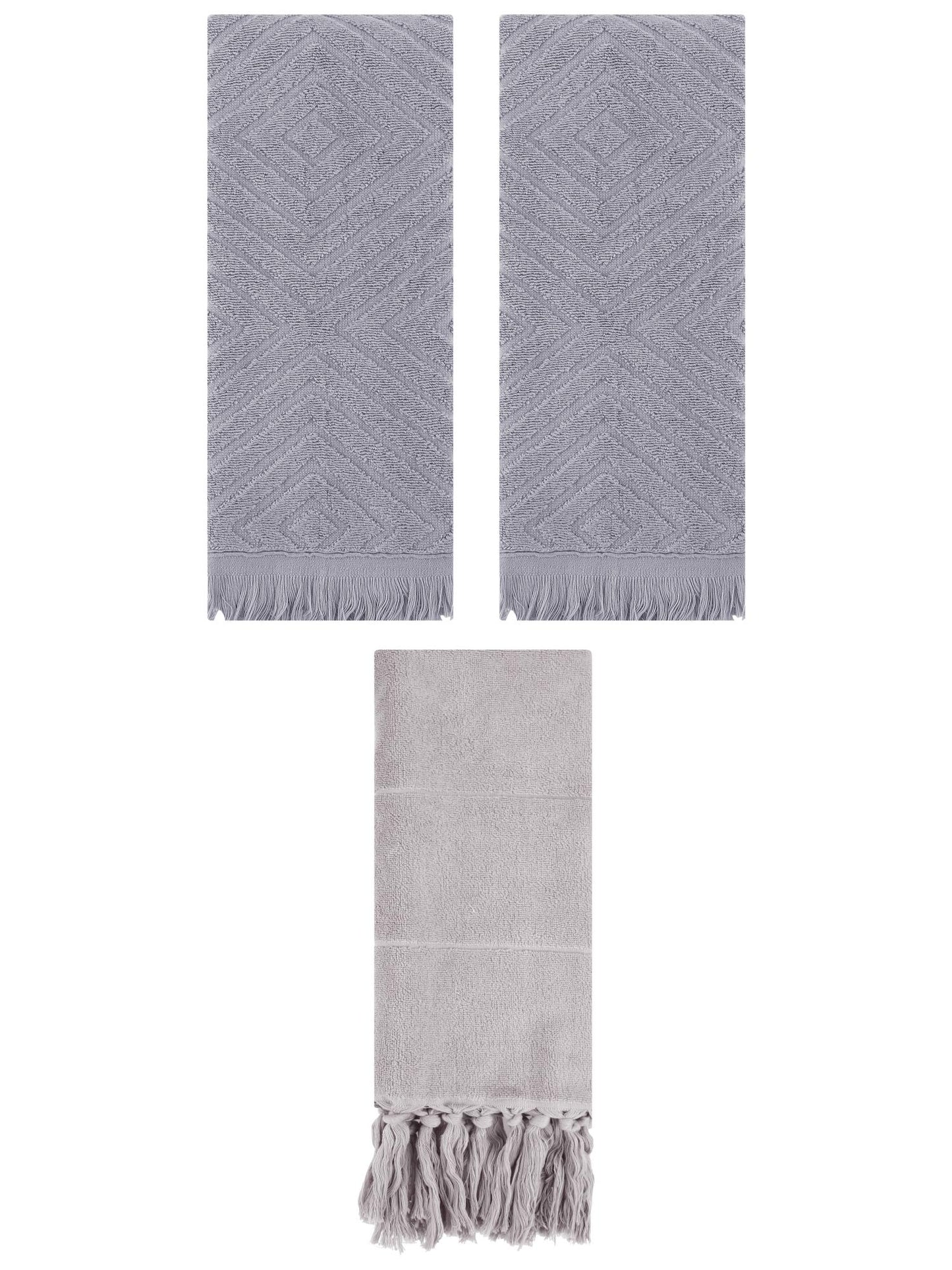 Unique Bargains 3 Pack Absorbent Hand Towels with tassel Grey 14"x30"/13"x29"
