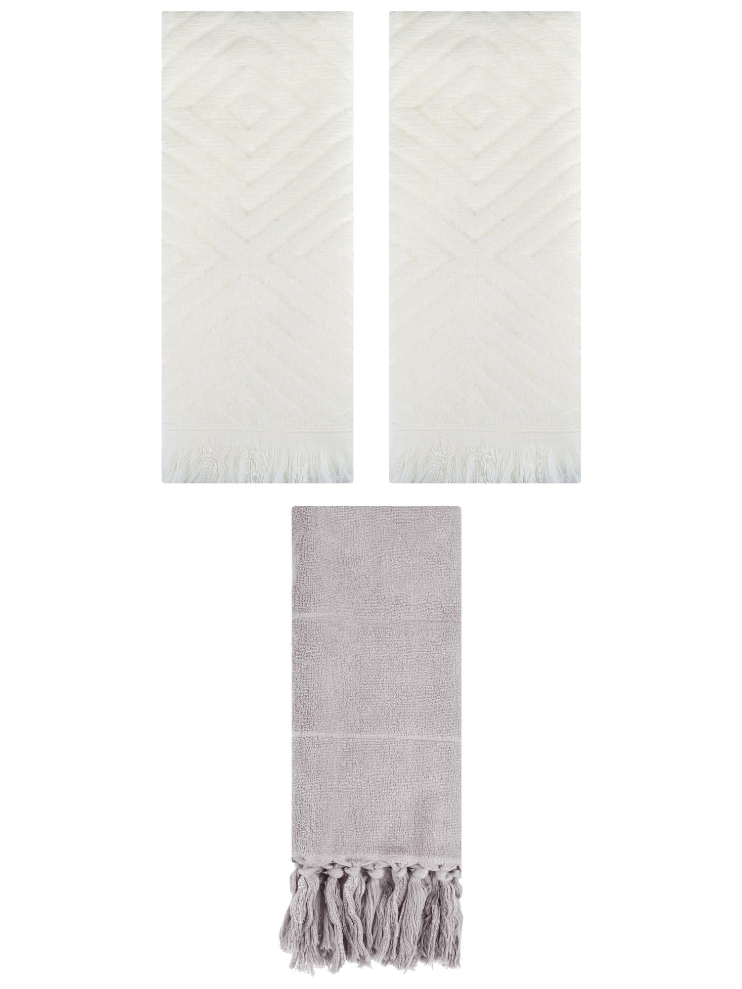 Unique Bargains 3 Pack Absorbent Hand Towels with tassel Grey/Beige 14"x30"/13"x29"