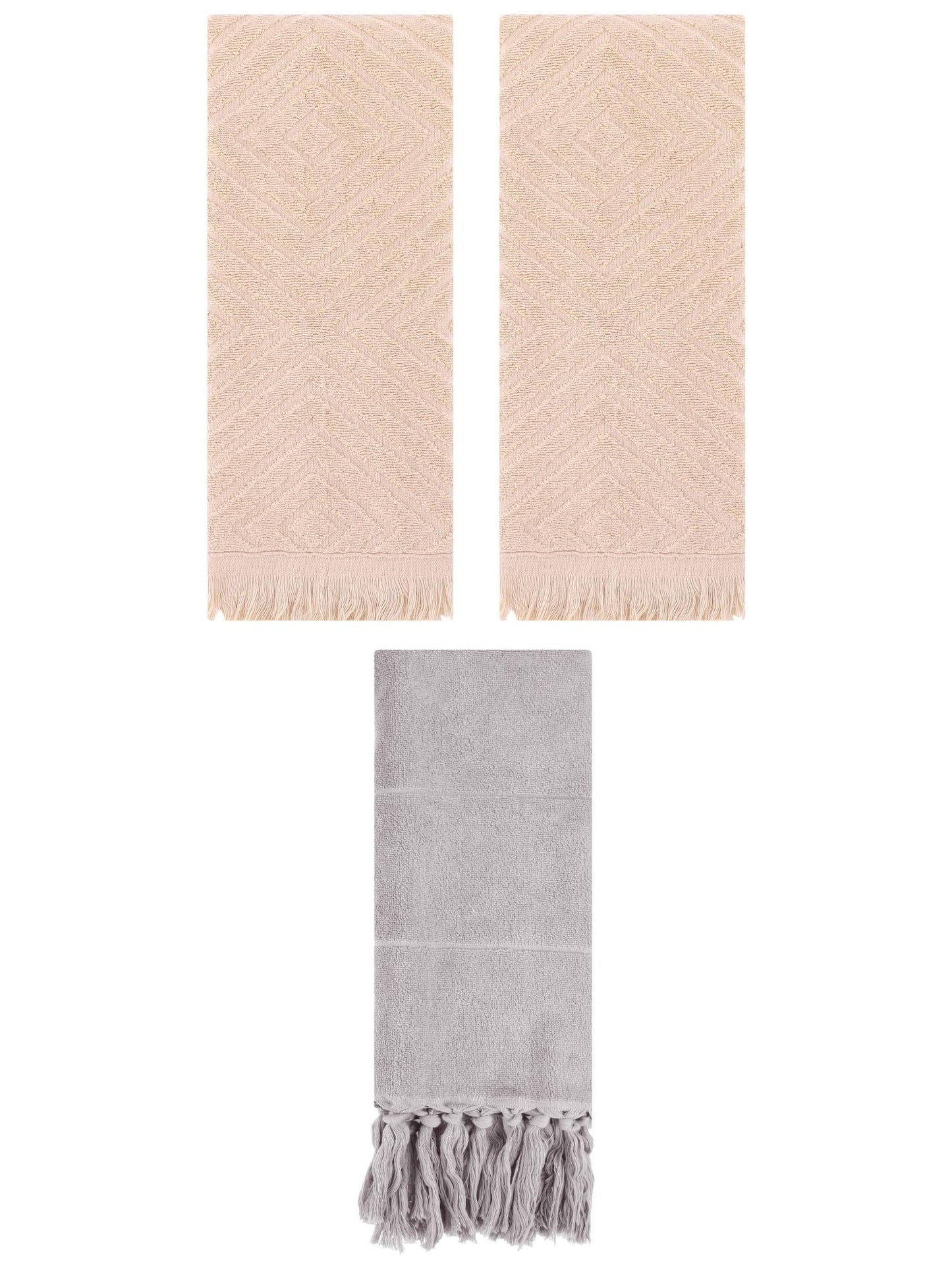 Unique Bargains 3 Pack Absorbent Hand Towels with tassel Grey/Brown 14"x30"/13"x29"