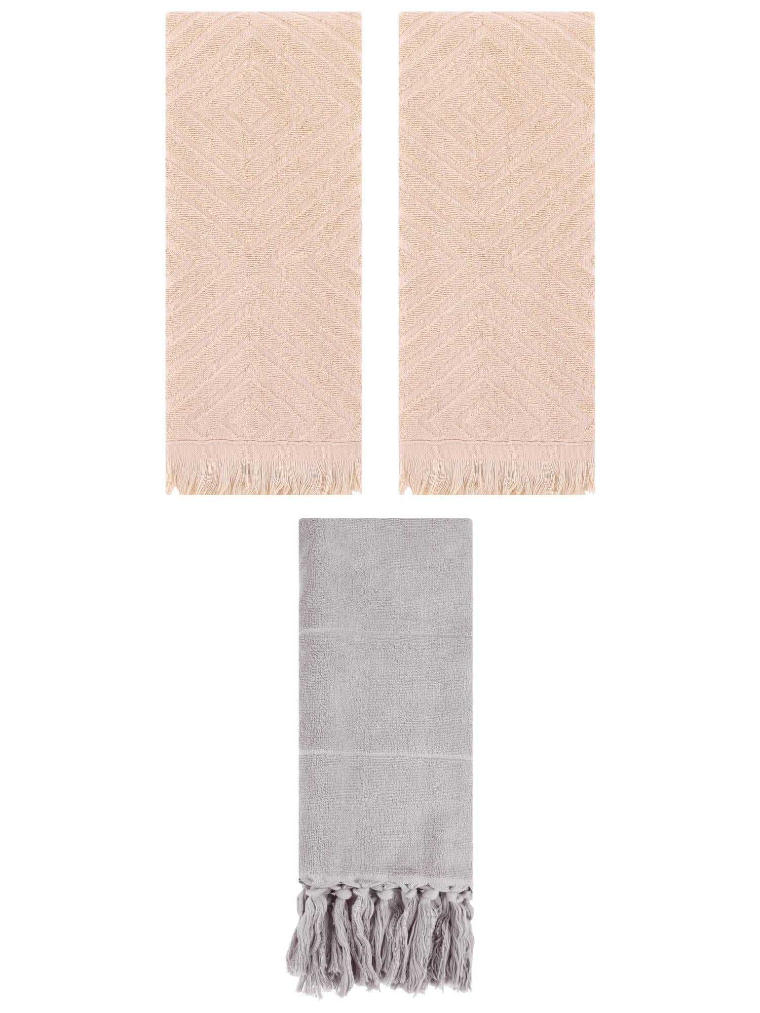 Unique Bargains 3 Pack Absorbent Hand Towels with tassel Grey/Brown 14"x30"/13"x29"