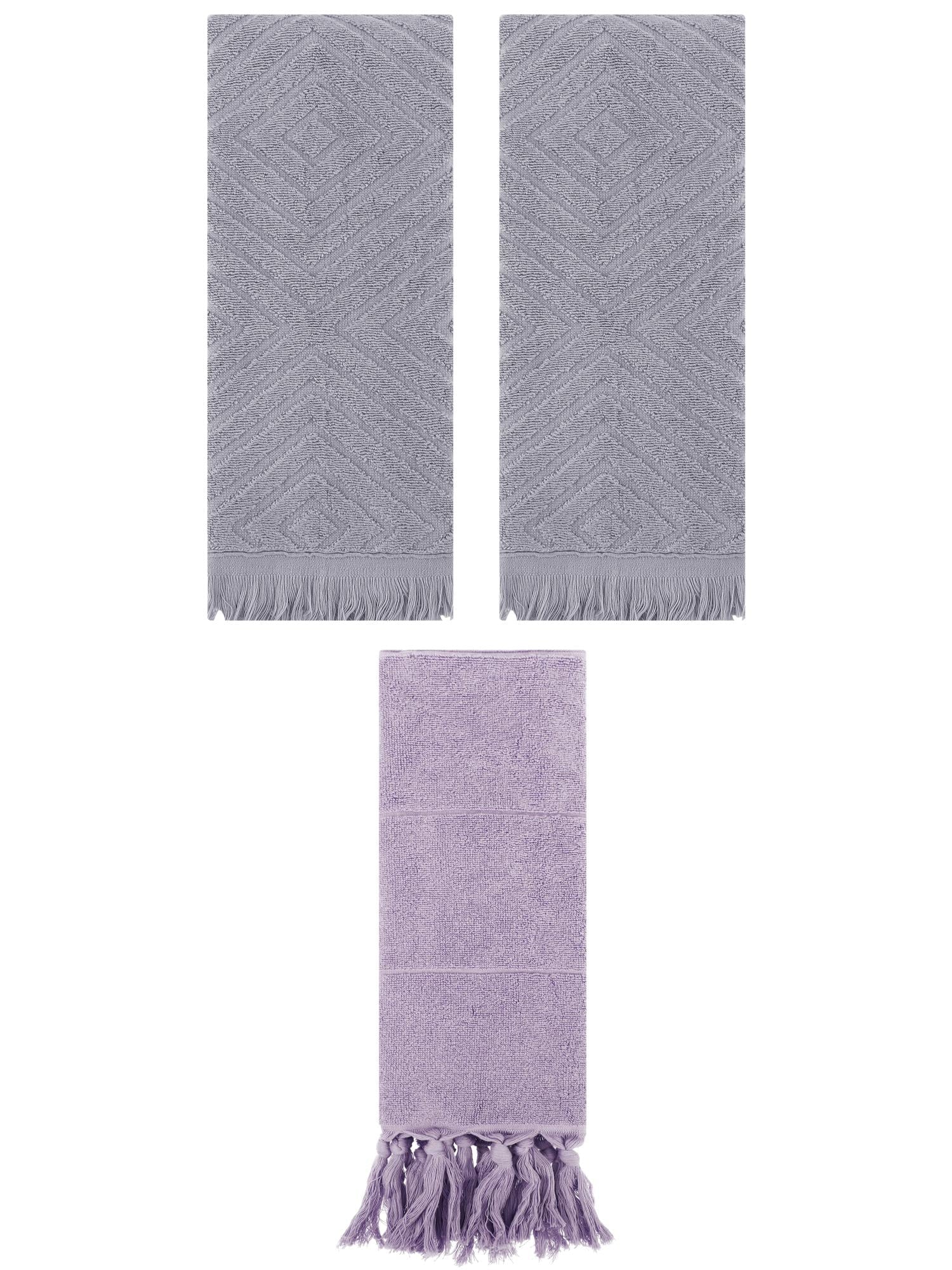 Unique Bargains 3 Pack Absorbent Hand Towels with tassel Purple/Grey 14"x30"/13"x29"