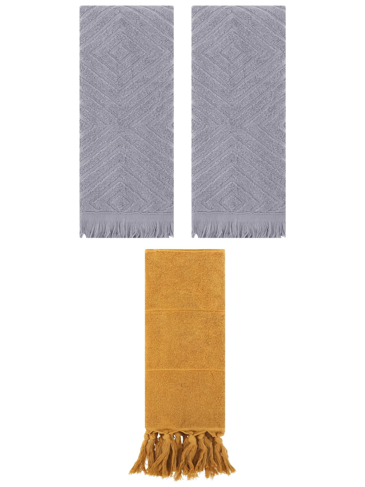 Unique Bargains 3 Pack Absorbent Hand Towels with tassel Yellow/Grey 14"x30"/13"x29"