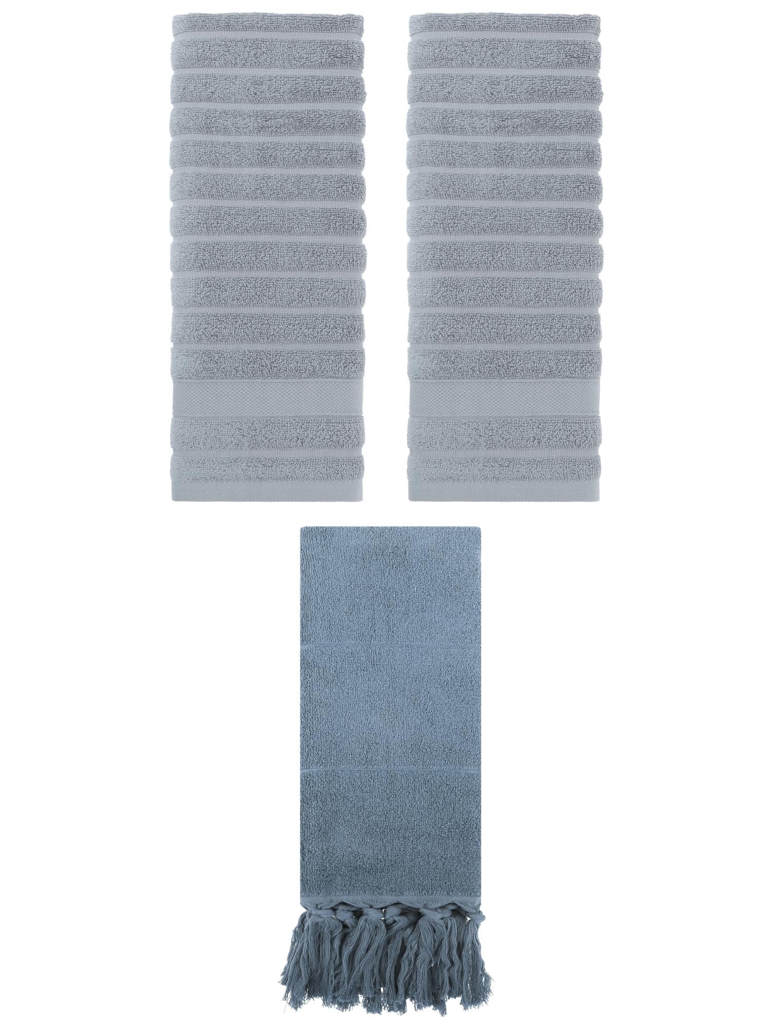 Unique Bargains 3 Pack Cotton Bathroom Hand Towels 14" x 30" Blue/Grey