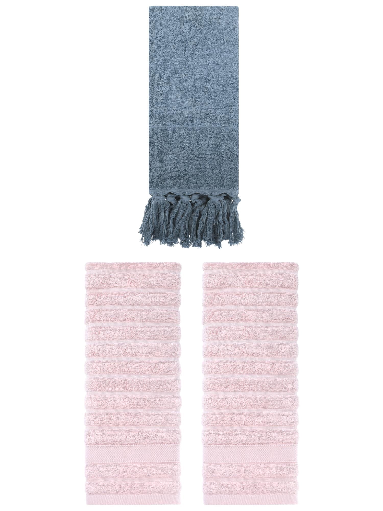 Unique Bargains 3 Pack Cotton Bathroom Hand Towels 14" x 30" Blue/Pink