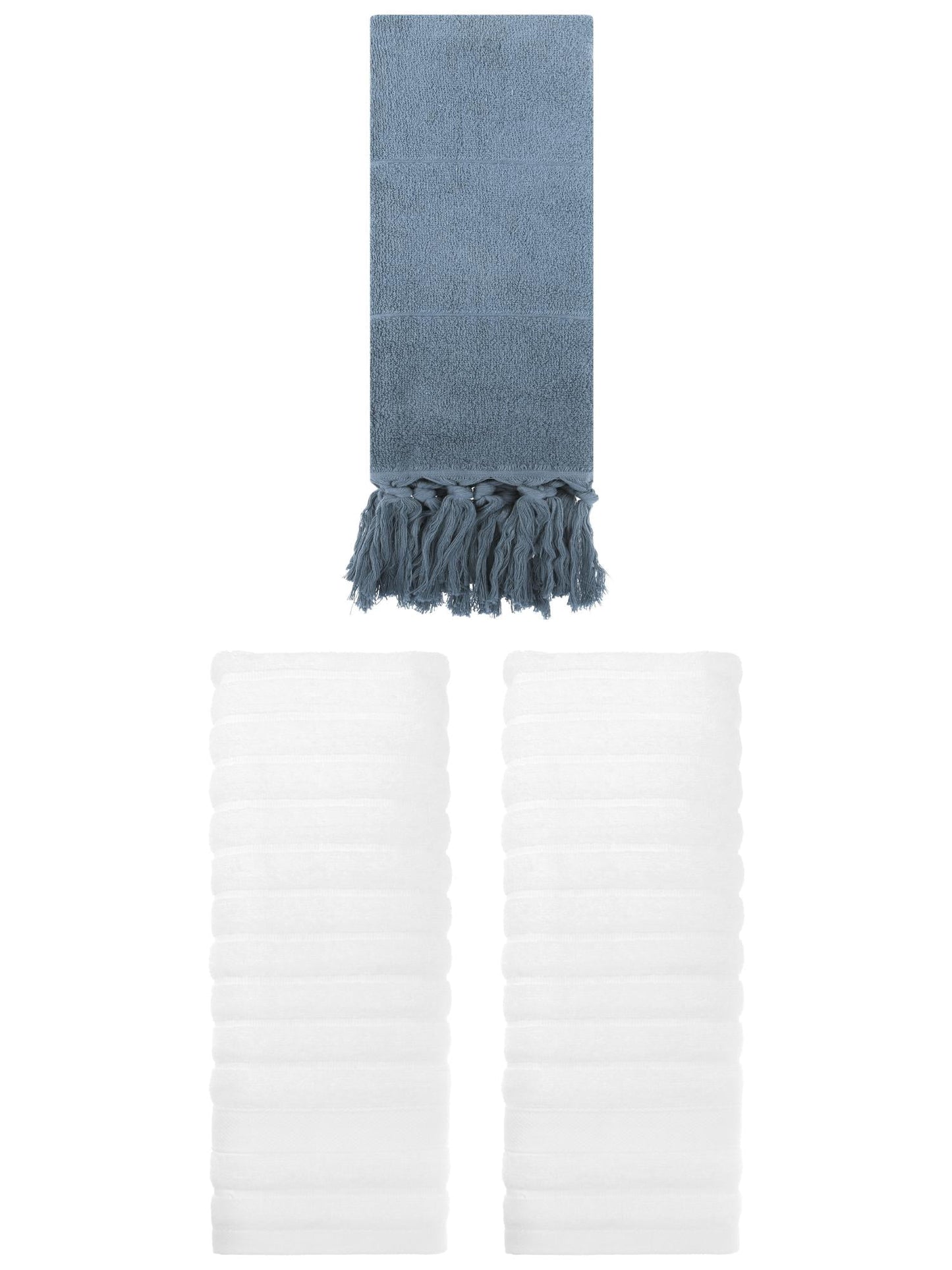 Unique Bargains 3 Pack Cotton Bathroom Hand Towels 14" x 30" Blue/White