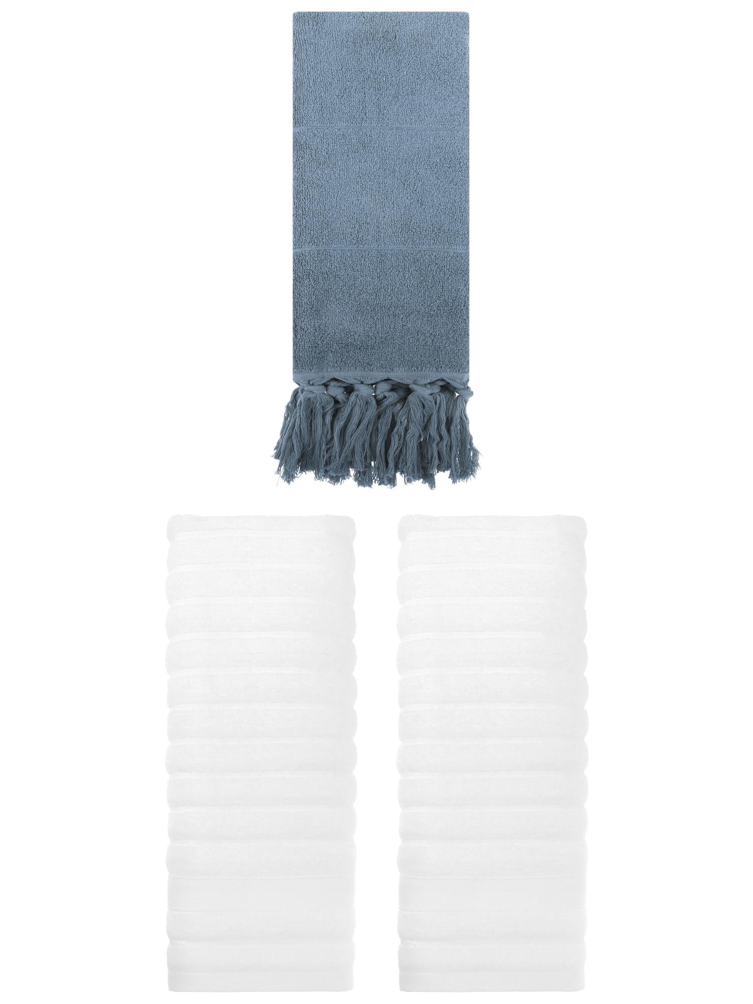 Unique Bargains 3 Pack Cotton Bathroom Hand Towels 14" x 30" Blue/White