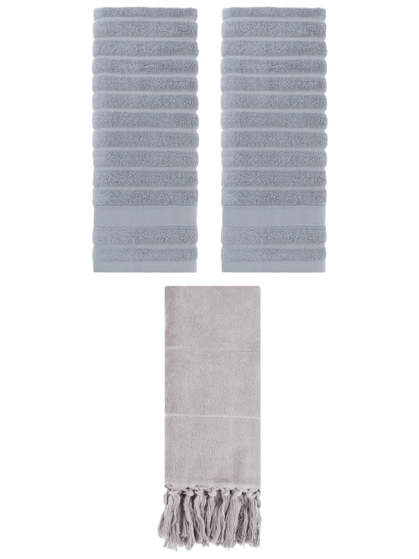 Unique Bargains 3 Pack Cotton Bathroom Hand Towels 14" x 30" Grey