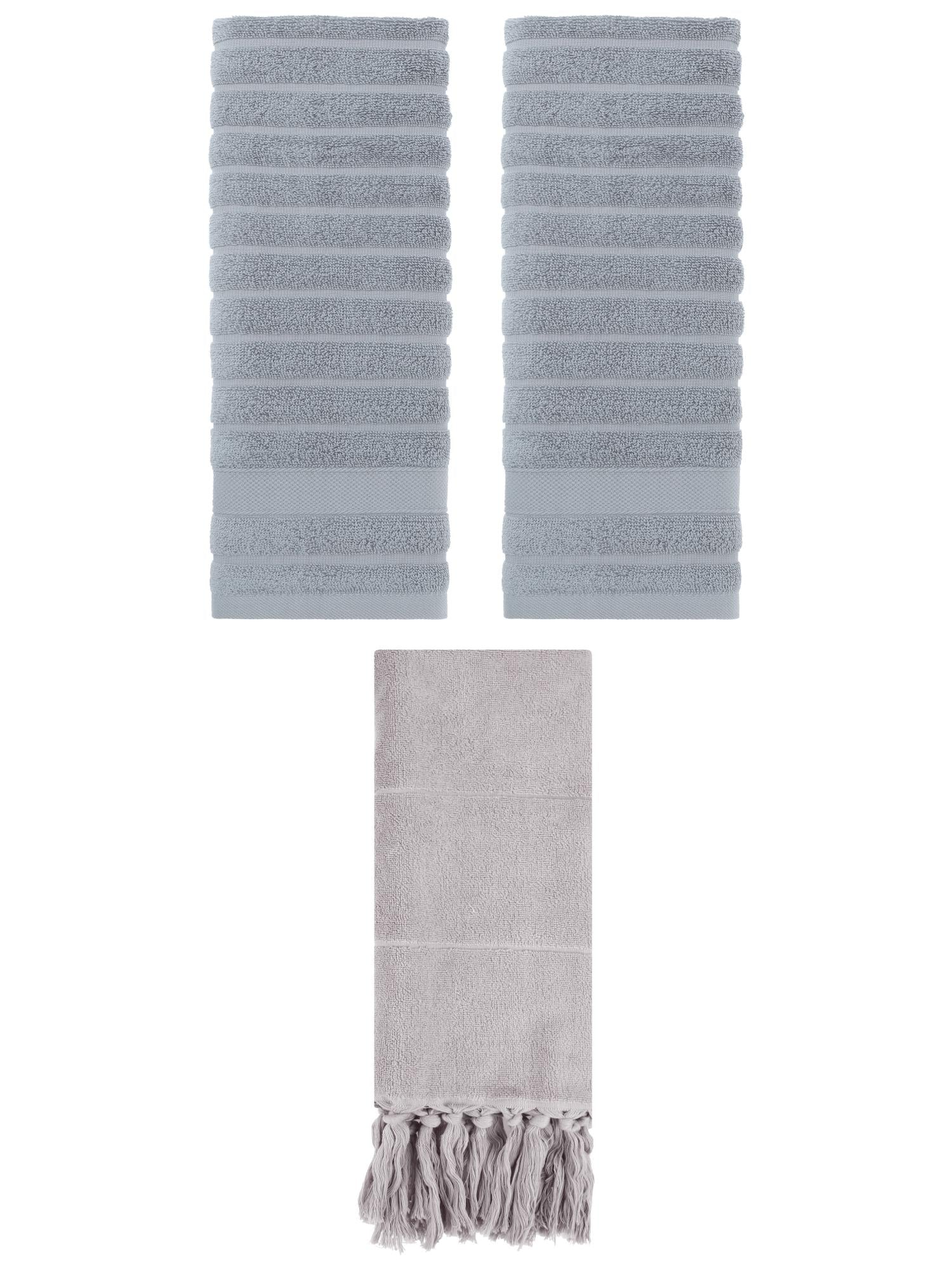 Unique Bargains 3 Pack Cotton Bathroom Hand Towels 14" x 30" Grey