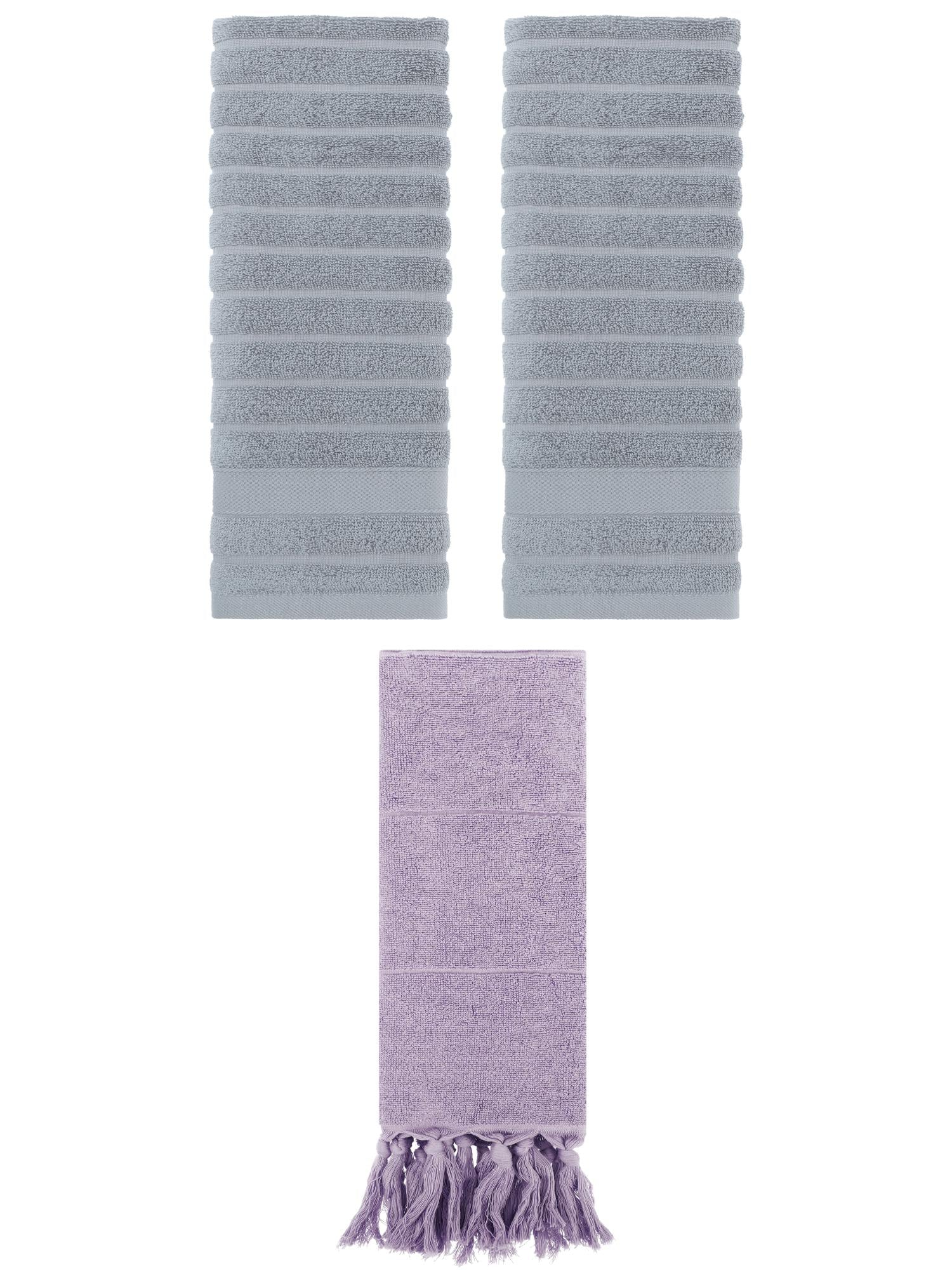 Unique Bargains 3 Pack Cotton Bathroom Hand Towels 14" x 30" Purple/Grey